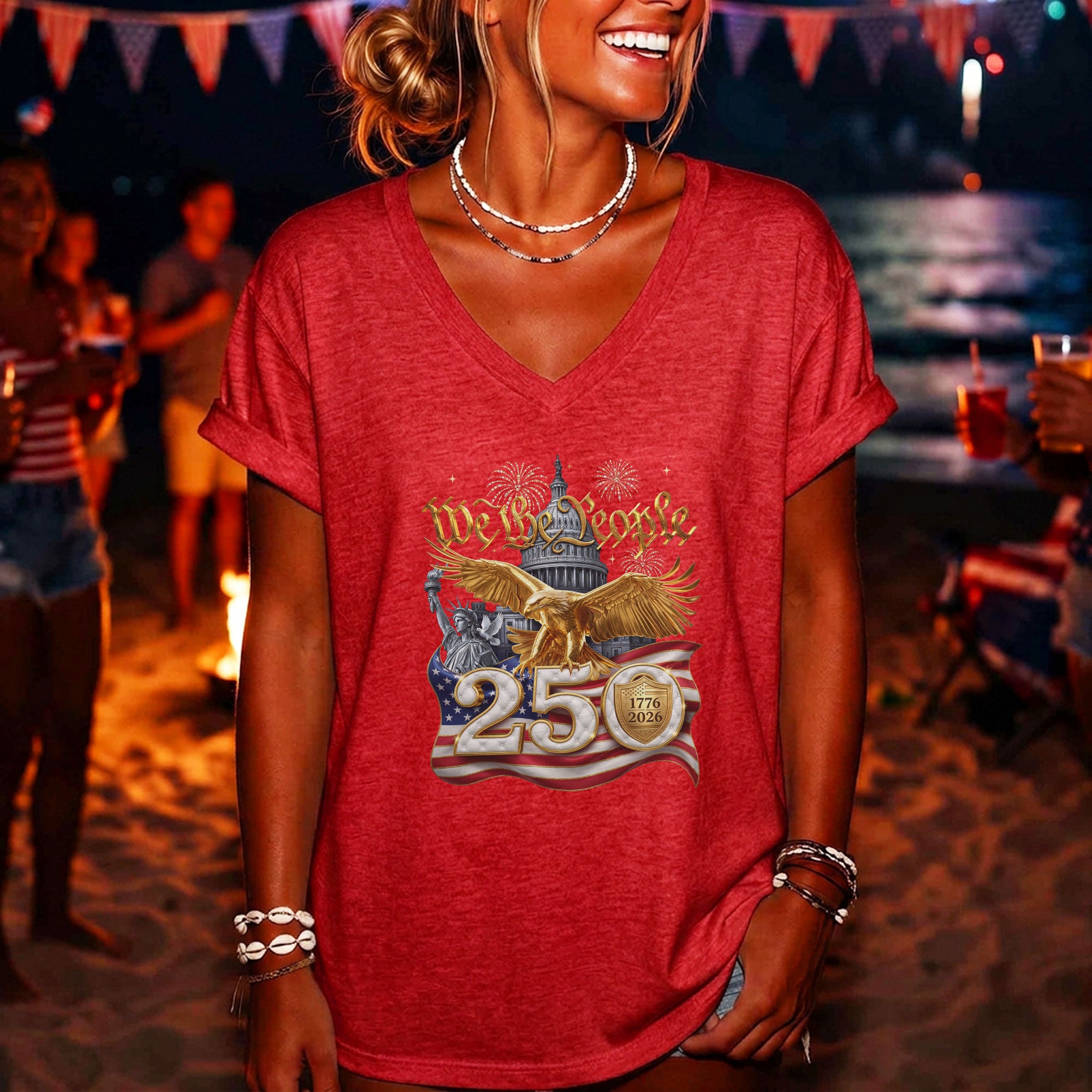 We The People 250 Year Anniversary T Shirt Patriotic American V Neck Graphic Tee Unisex