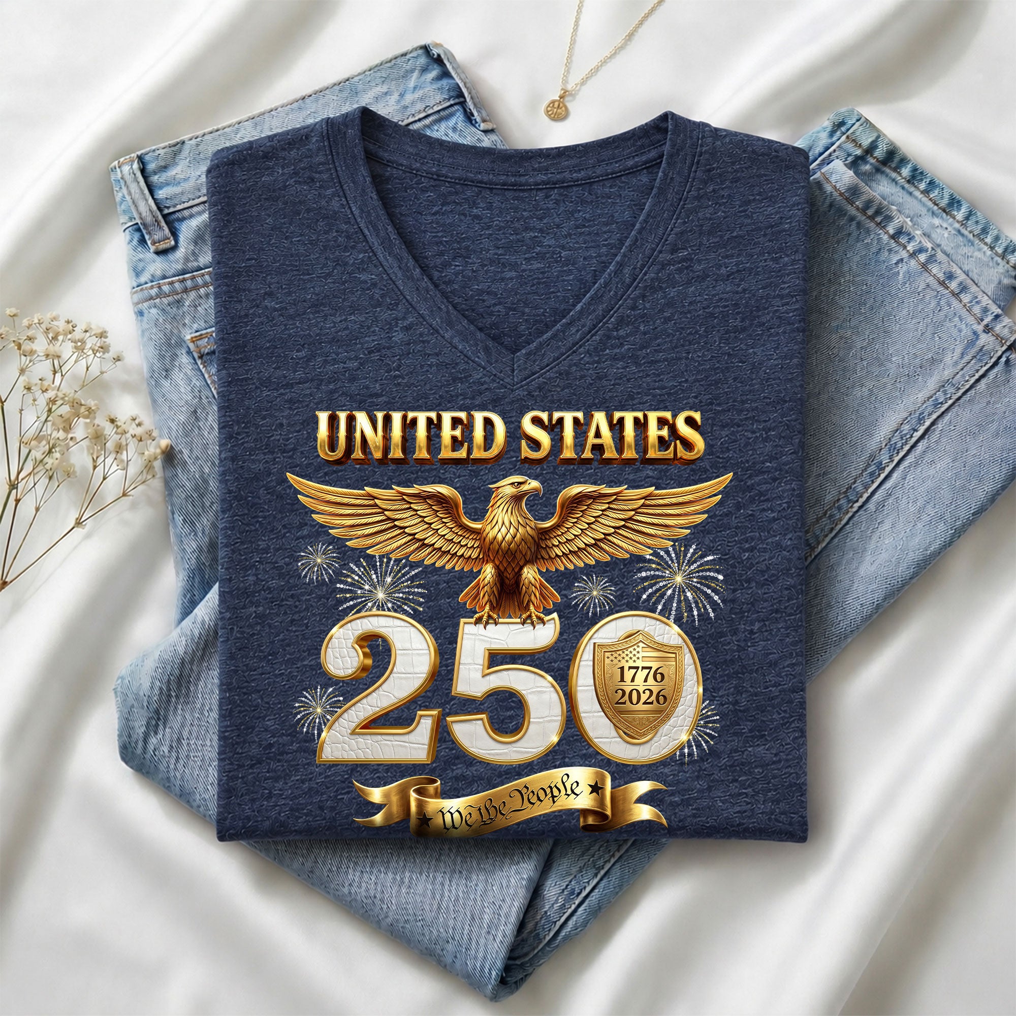 United States 250 Year Anniversary T Shirt We The People Patriotic V Neck Graphic Tee