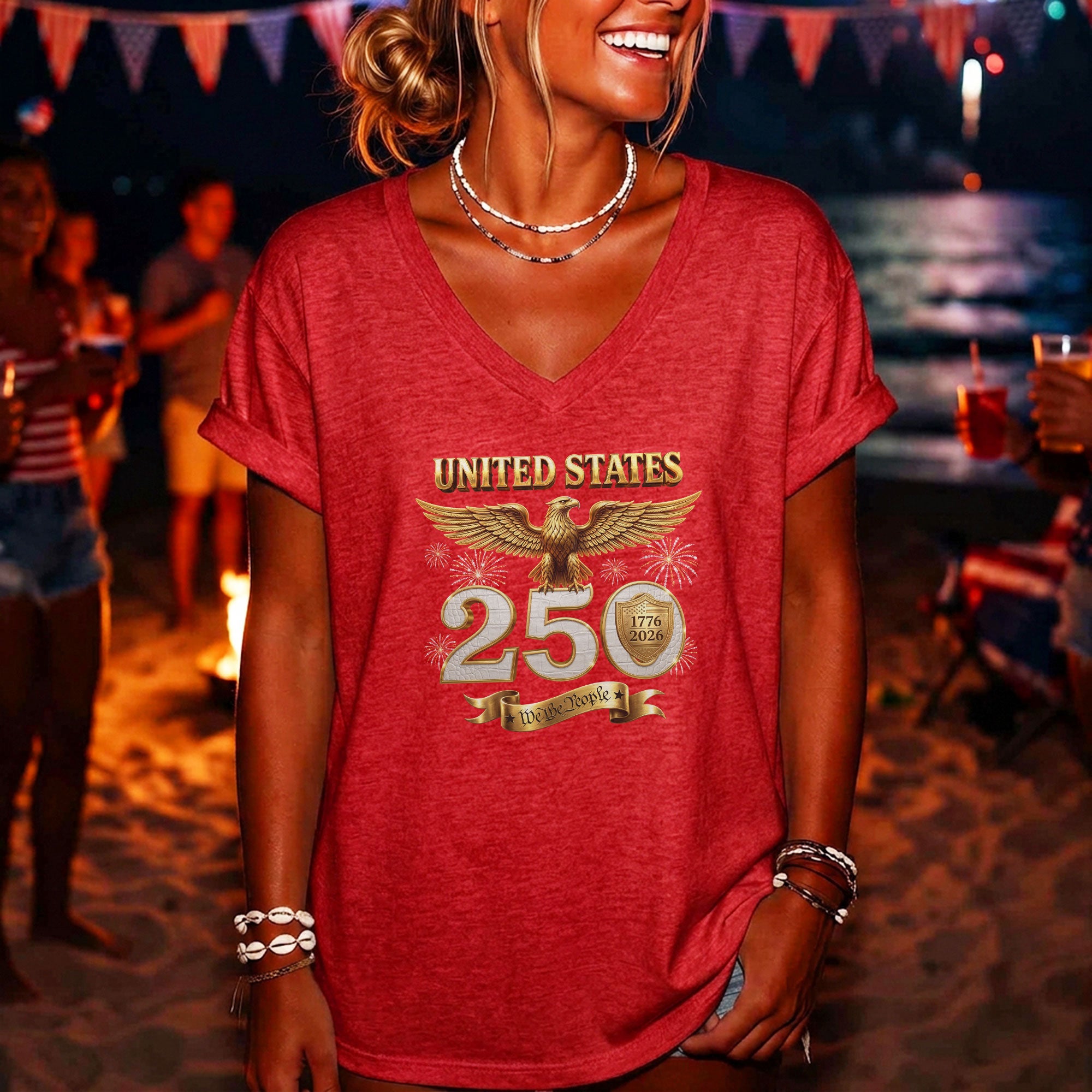 United States 250 Year Anniversary T Shirt We The People Patriotic V Neck Graphic Tee