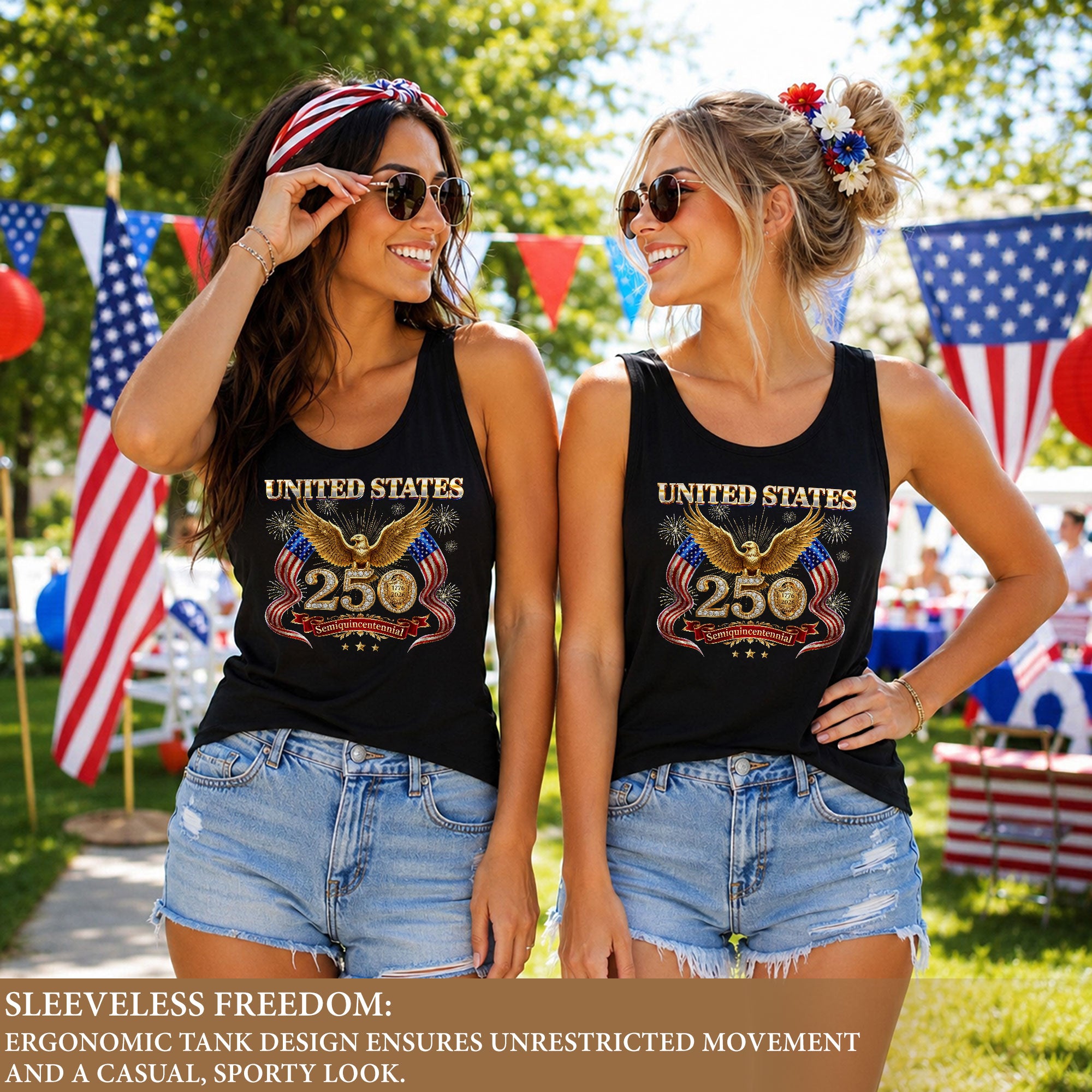 US 1776 2026 Tank Top Women Patriotic Eagle American Flag 250th Anniversary Shirt