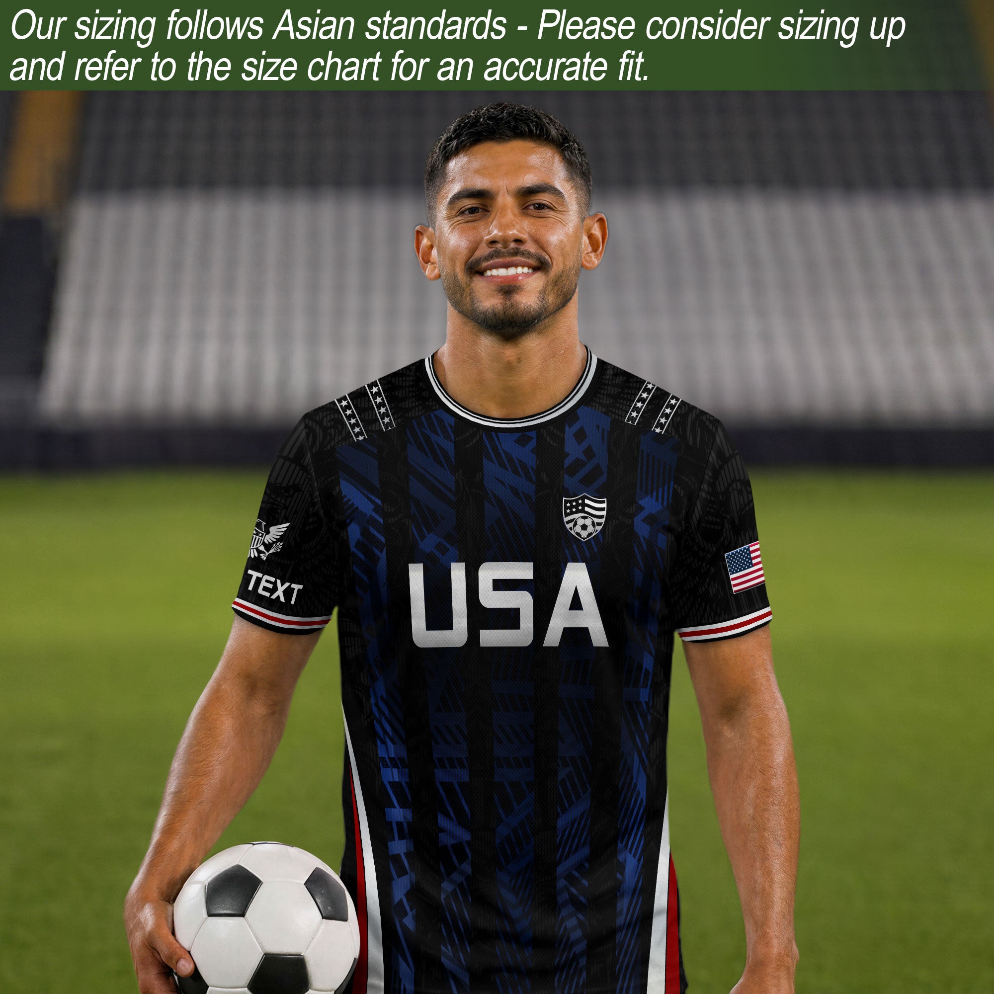 USA Soccer Jersey Custom Name Number Patriotic Black Stripes Football Team Shirt