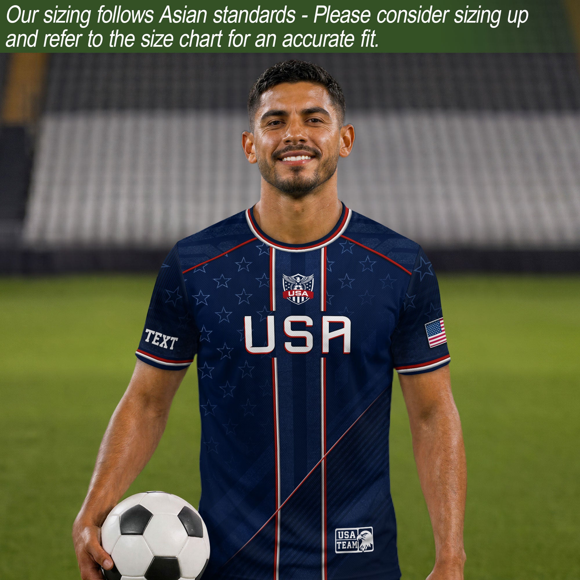 USA Team Football Shirt Custom Name Number Patriotic Navy Blue Stripes Athletic Sportswear