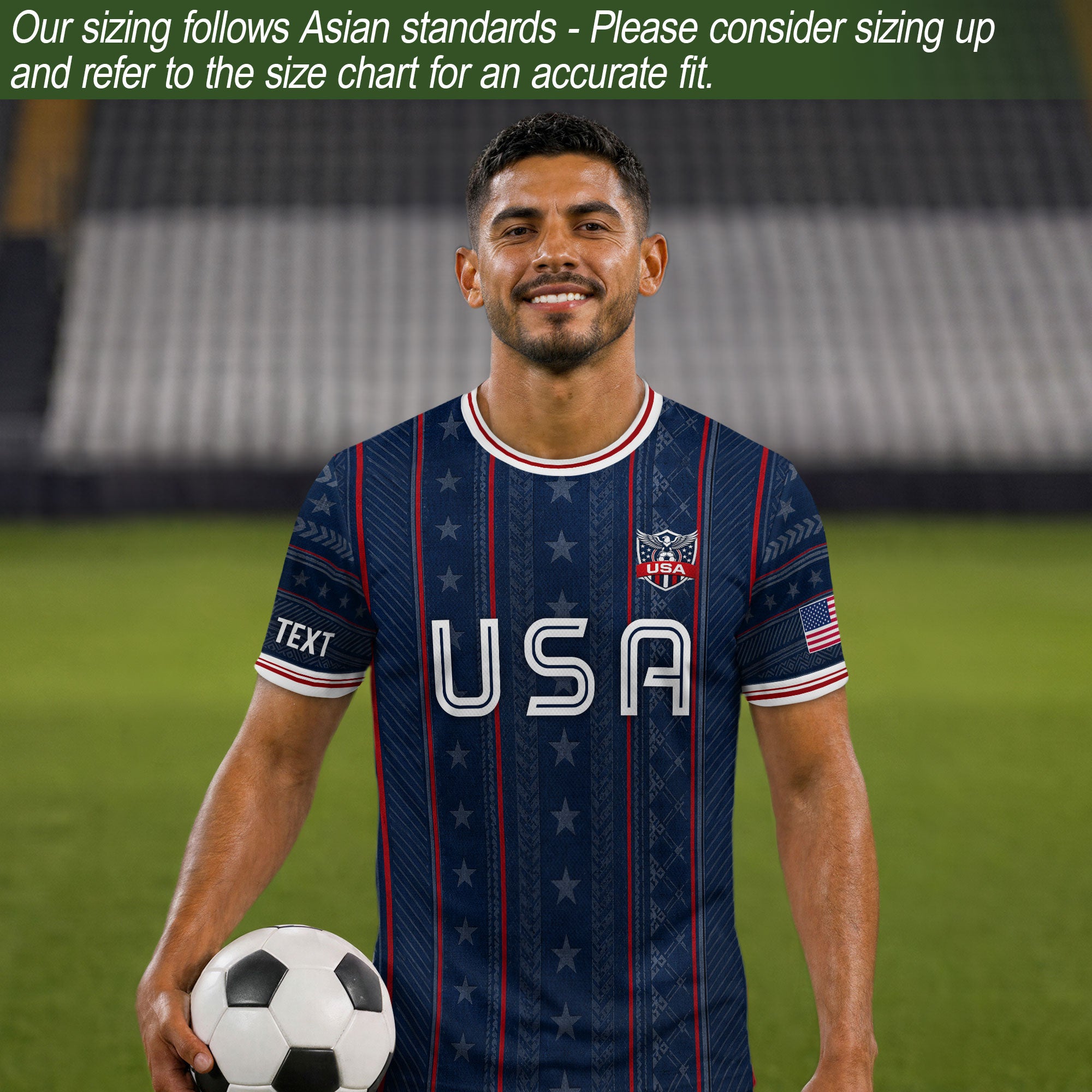 USA Soccer Jersey Custom Name Number Patriotic Navy Blue Stars Football Team Shirt