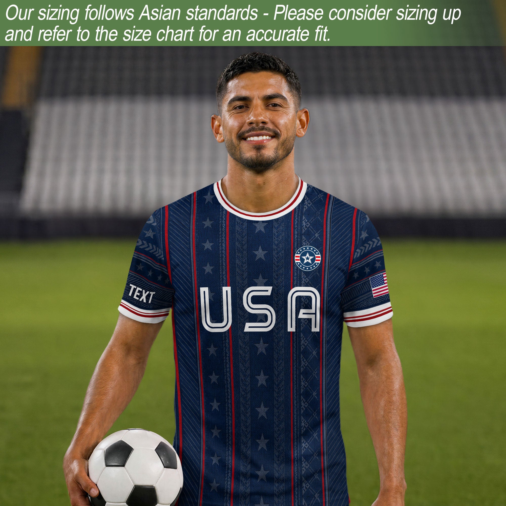 USA Soccer Jersey Custom Name Number Patriotic Navy Blue Stars Football Team Shirt