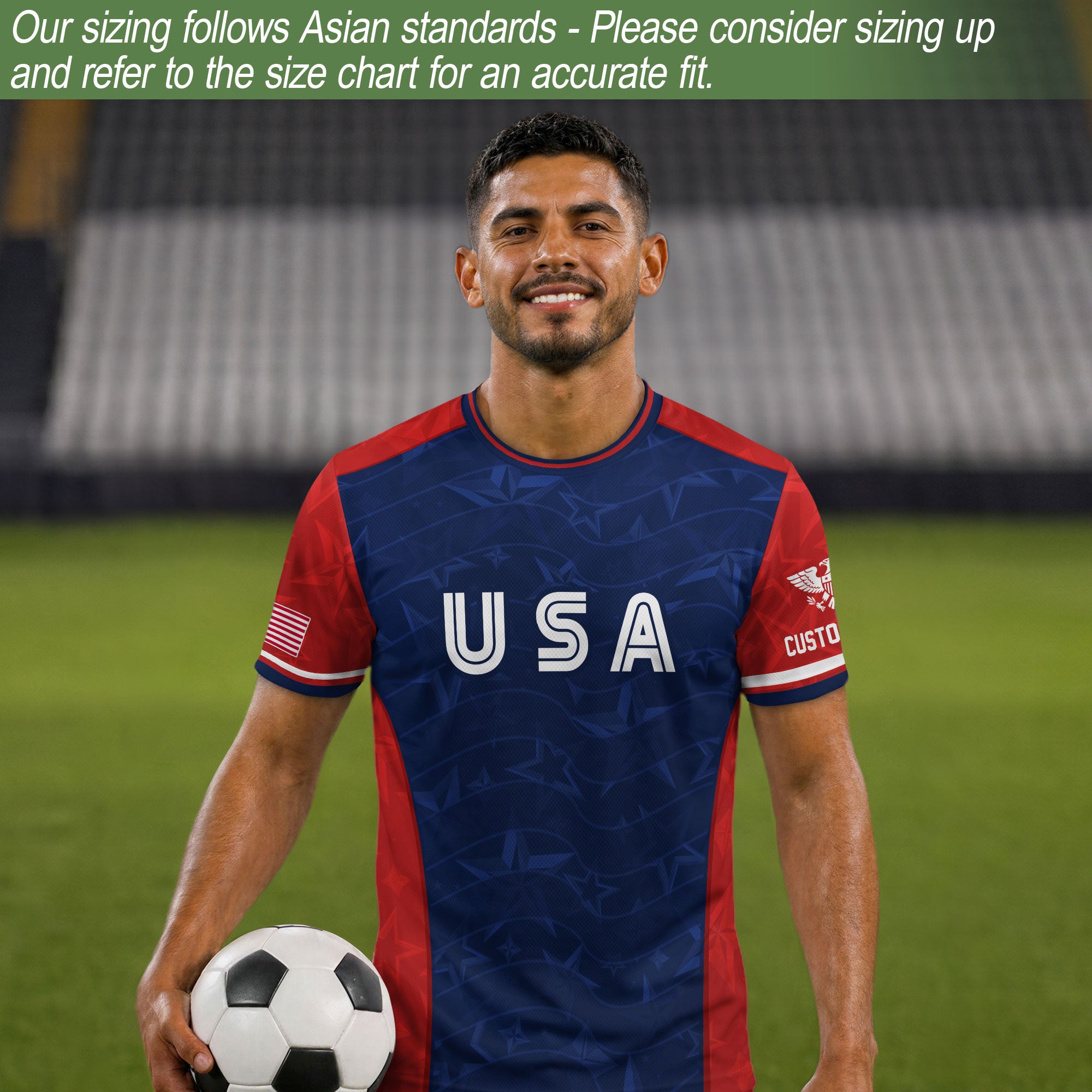 Custom Name Number USA Soccer Jersey Patriotic Stars Stripes Sports Team Shirt