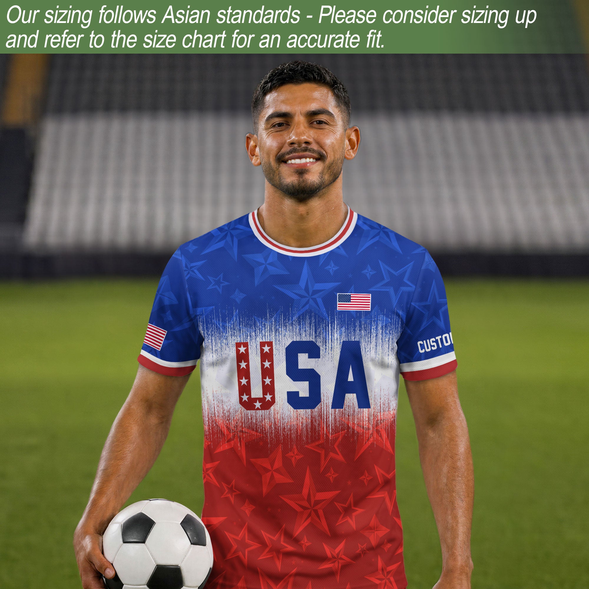 Customized USA Soccer Jersey Crewneck Ombre Stars Patriotic Graphic Tee Athletic Top