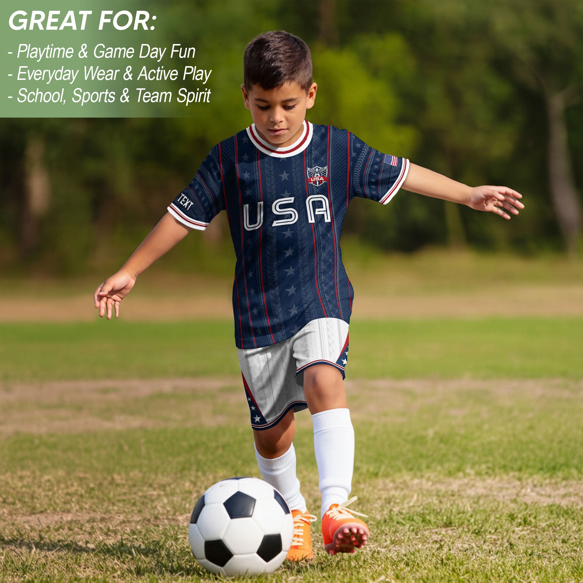 Custom Navy Blue and White USA Soccer Jersey Set Kid Personalized Name Number