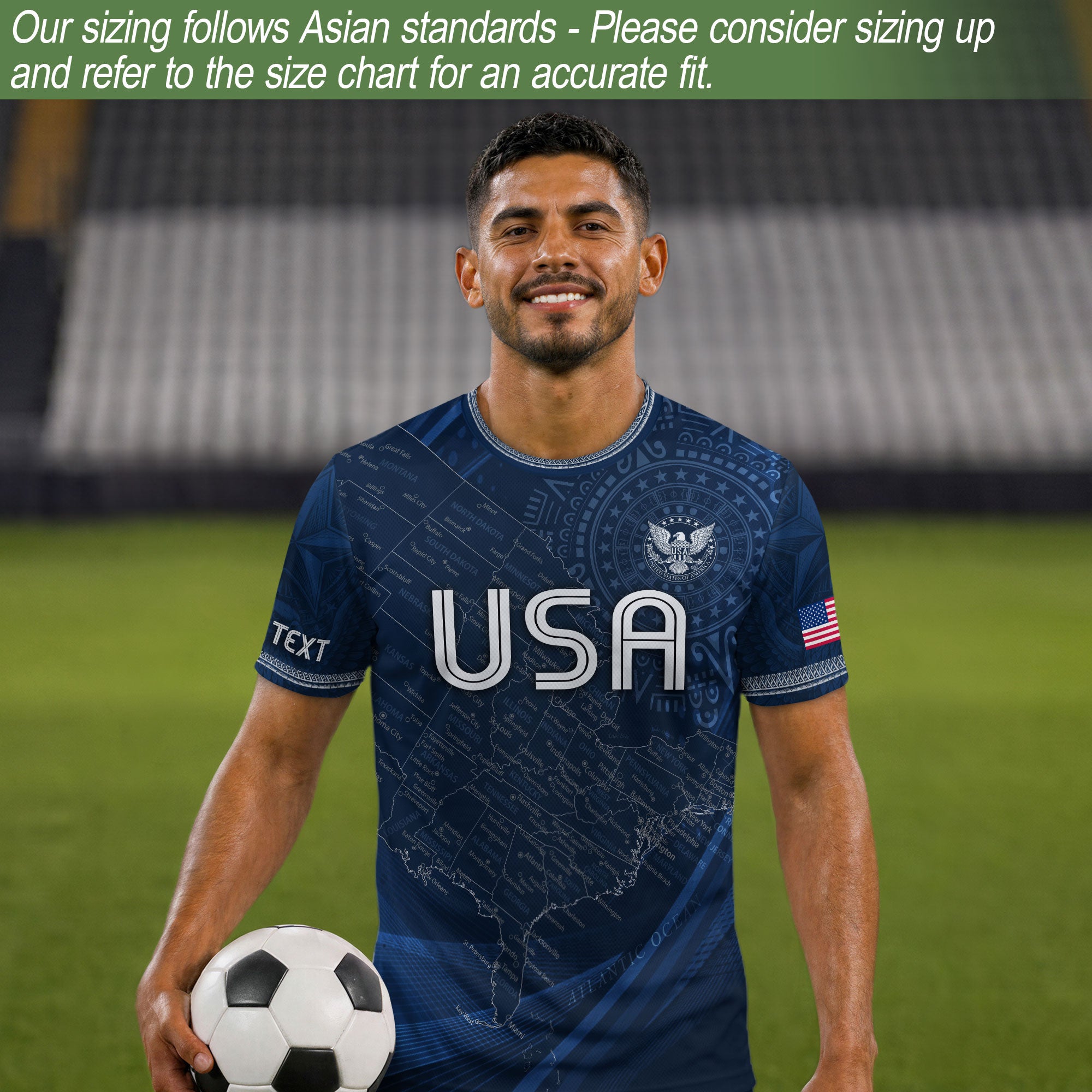 Personalized USA Soccer Jersey Custom Name Number Vintage Map Navy Blue Sportswear Outfit