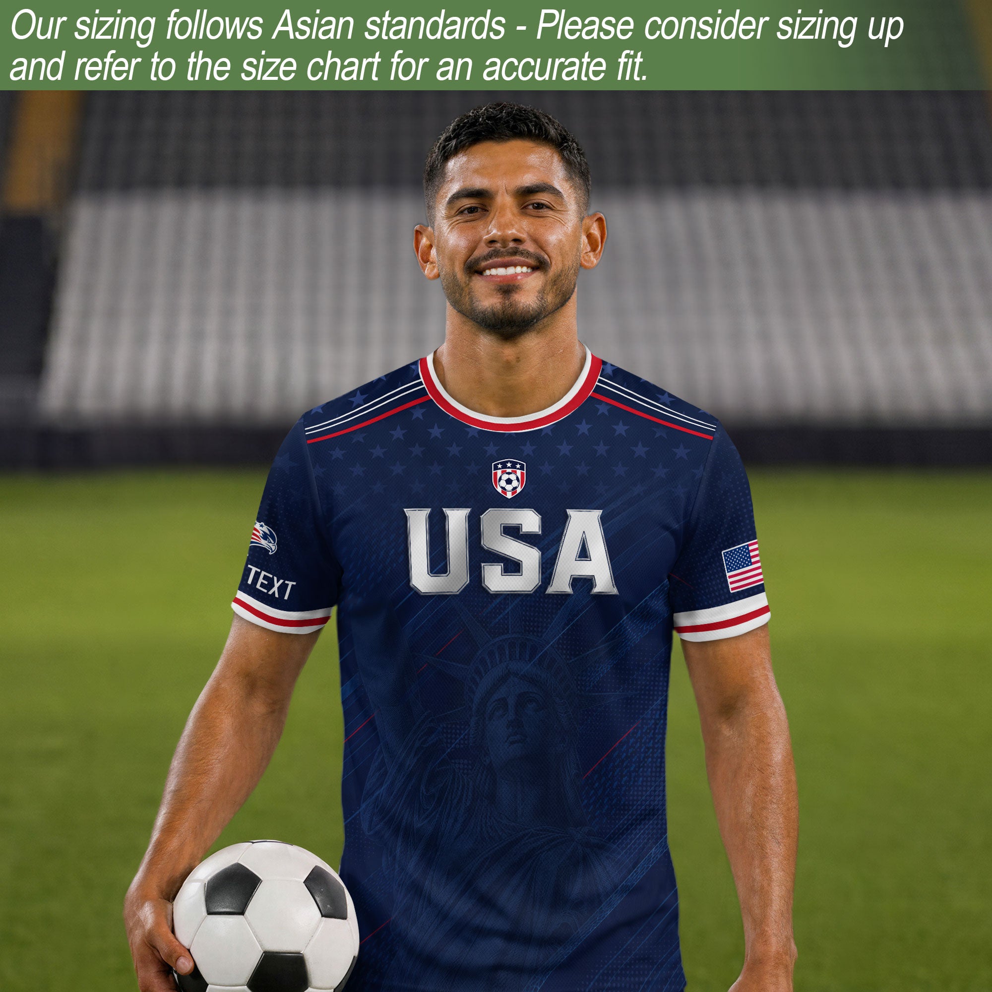 Custom Name Number USA Soccer Jersey Liberty Patriotic Navy Blue Football Team Shirt