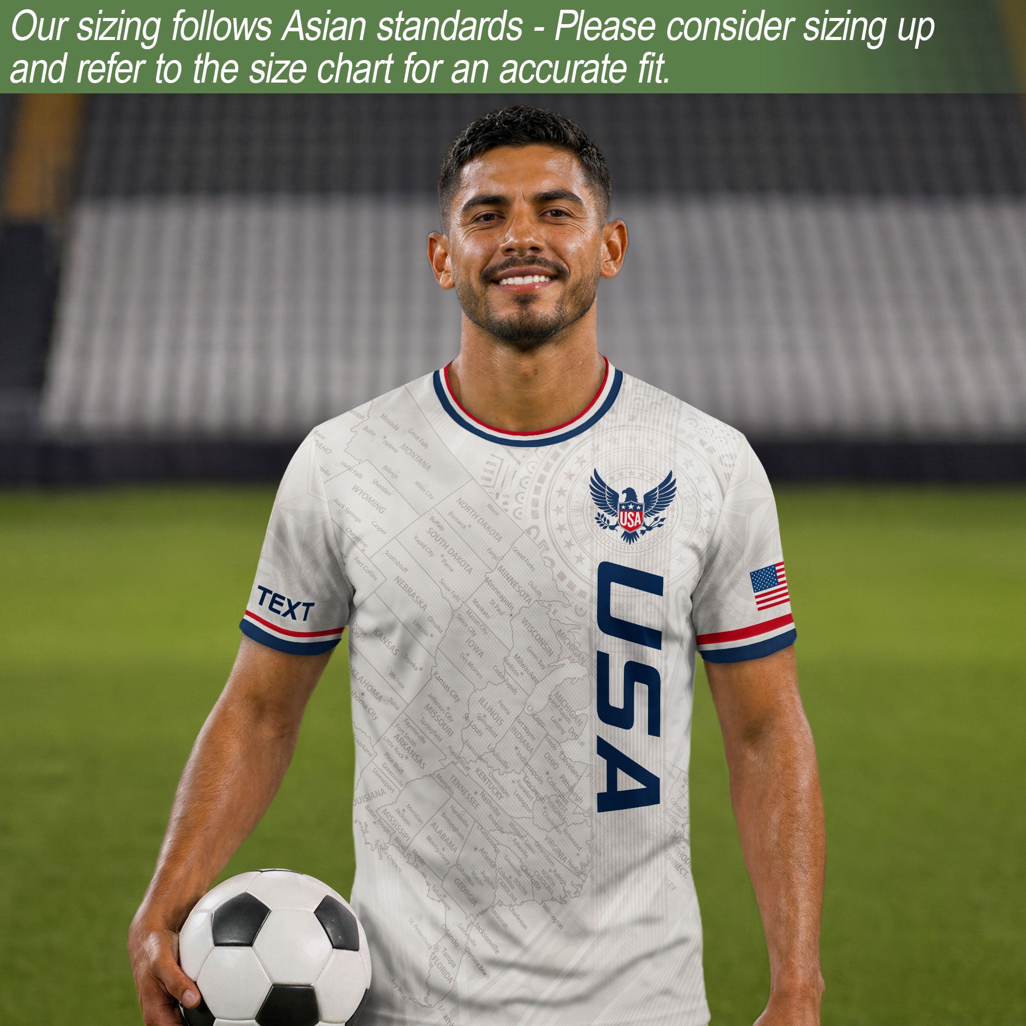 Customized USA Soccer Jersey Crewneck Vintage Map Patriotic Graphic Tee Athletic Top