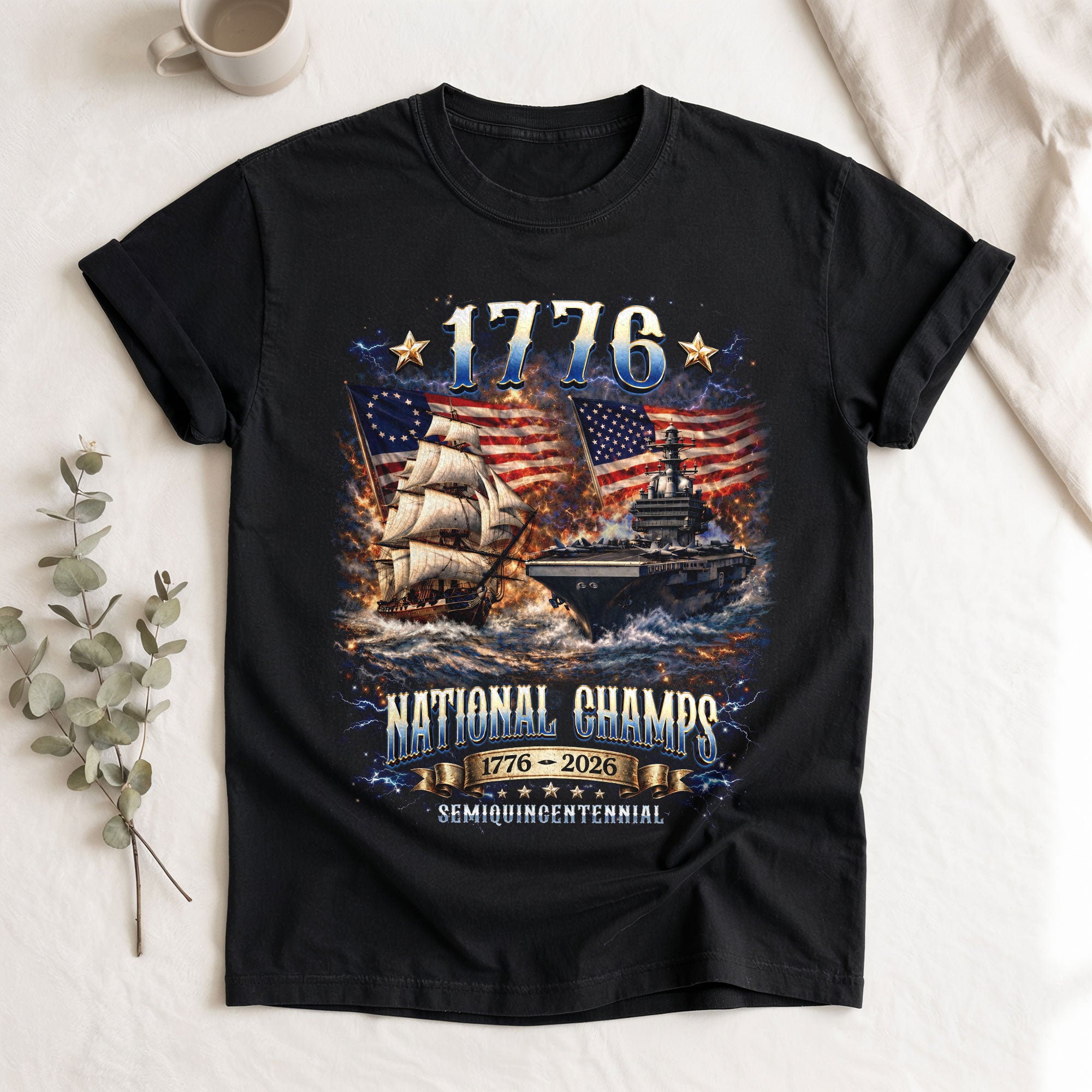 1776 National Champs Shirt Vintage Navy Battleship Graphic Tee Patriotic 1776-2026 T-Shirt