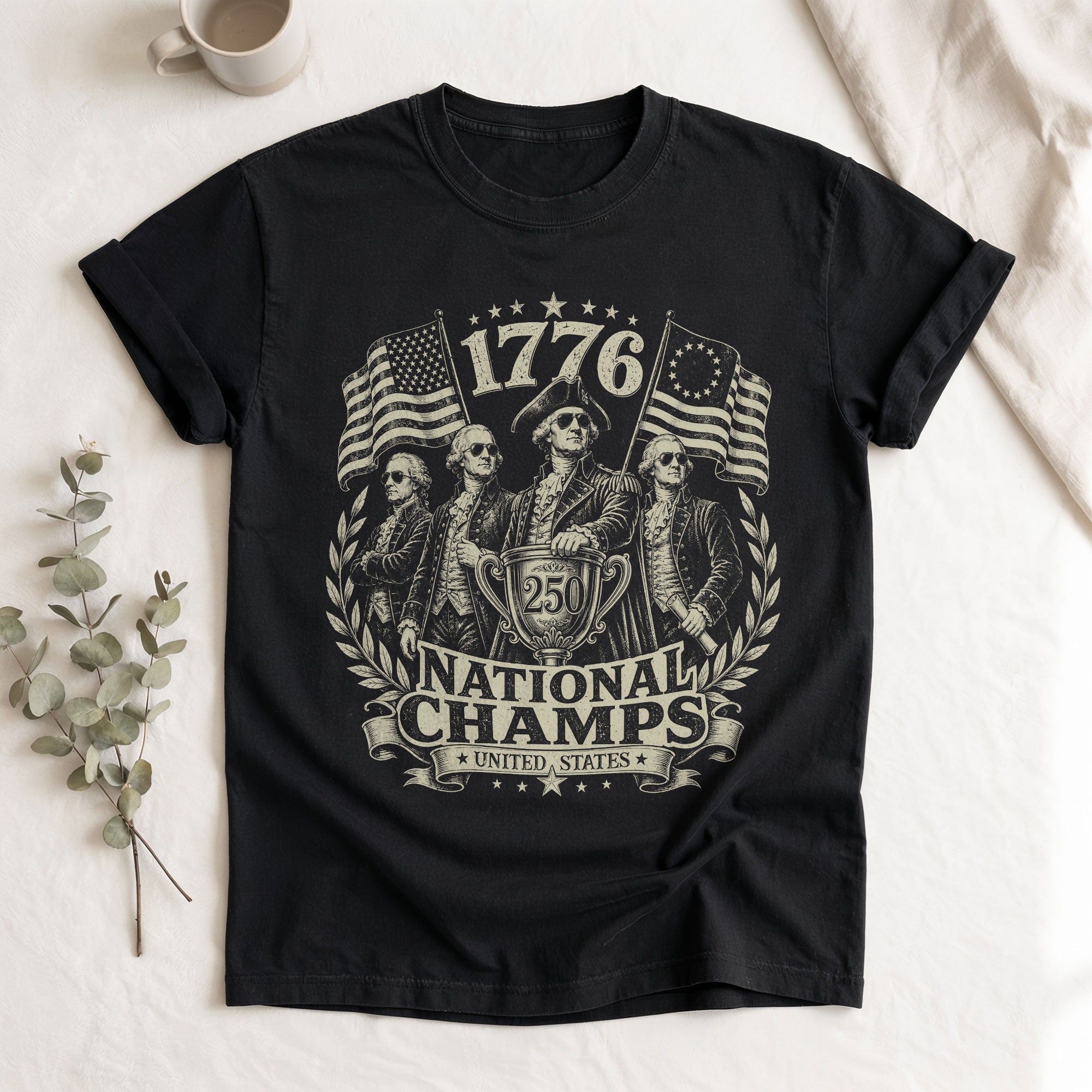 National Champs Graphic Tee Classic 1776 Patriotic Cotton T-Shirt for American Patriots