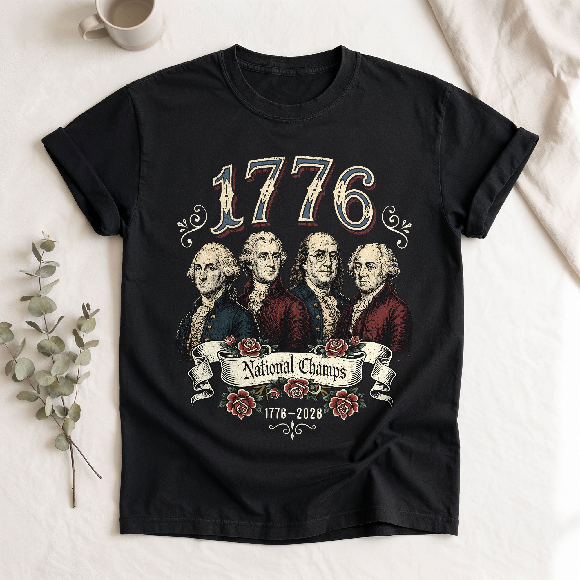 1776-2026 National Championship Graphic T Shirt Patriotic Historical Design Cotton Tee Shirt