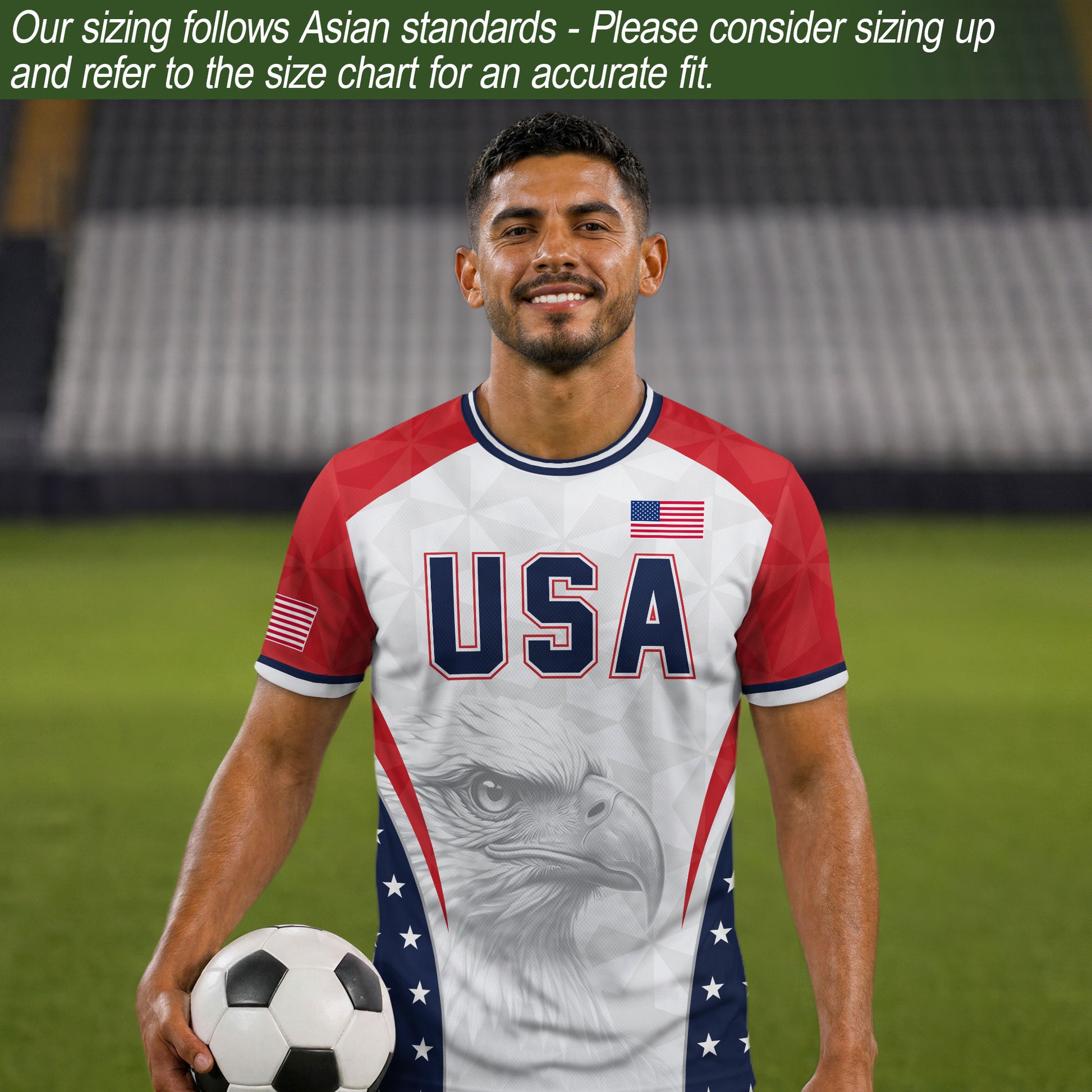 USA Soccer Jersey Adult United States Patriotic Eagle Shirt American Football Tee - Rust Field Wear