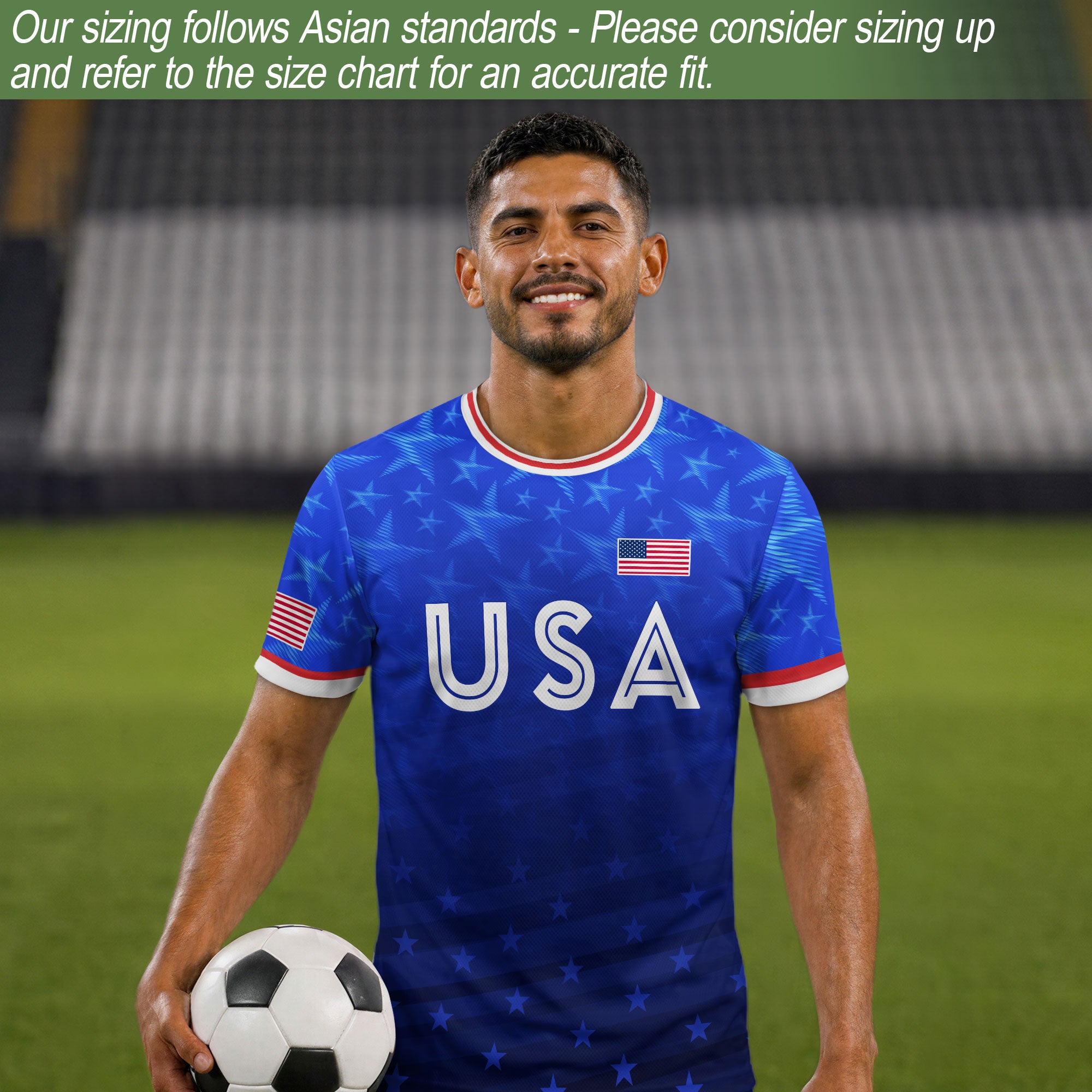 USA Soccer Jersey Adult Blue Patriotic Stars Shirt American Football Team Tee