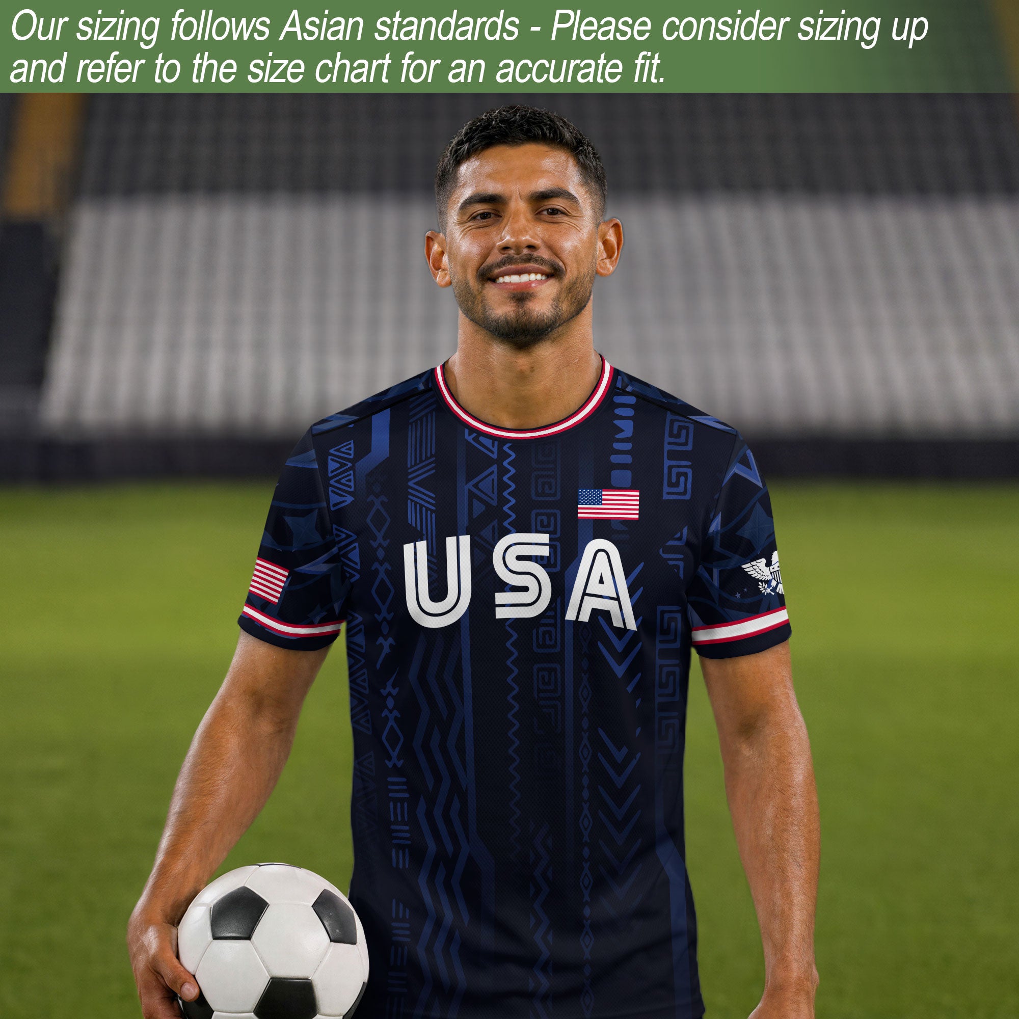USA Soccer Jersey Adult Eagle Crest Patriotic Football Shirt Navy Blue Fan Edition
