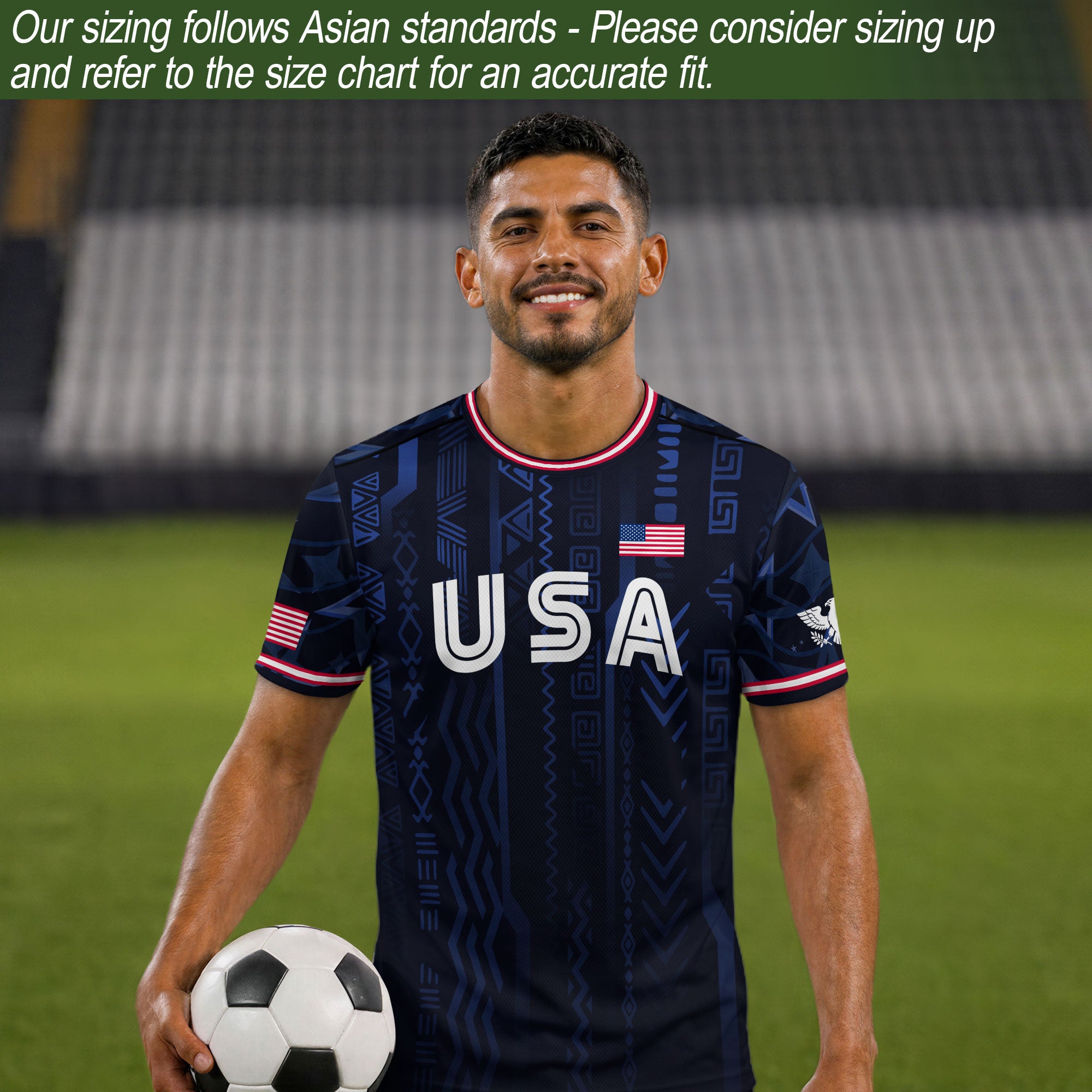 USA Soccer Jersey Adult Eagle Crest Patriotic Football Shirt Navy Blue Fan Edition