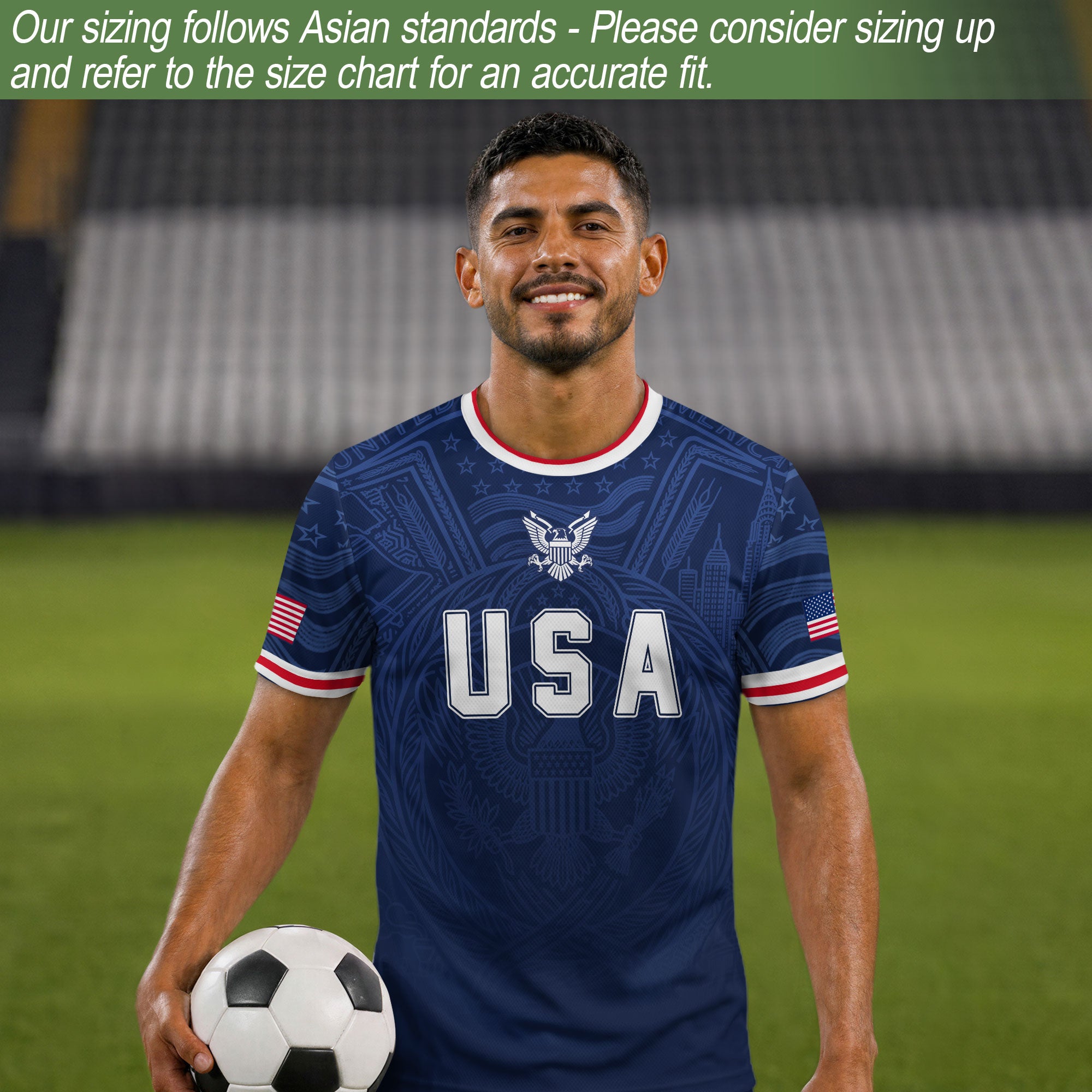 USA Eagle Patriotic Soccer Jersey Adult Navy Blue American Flag Independence Shirt