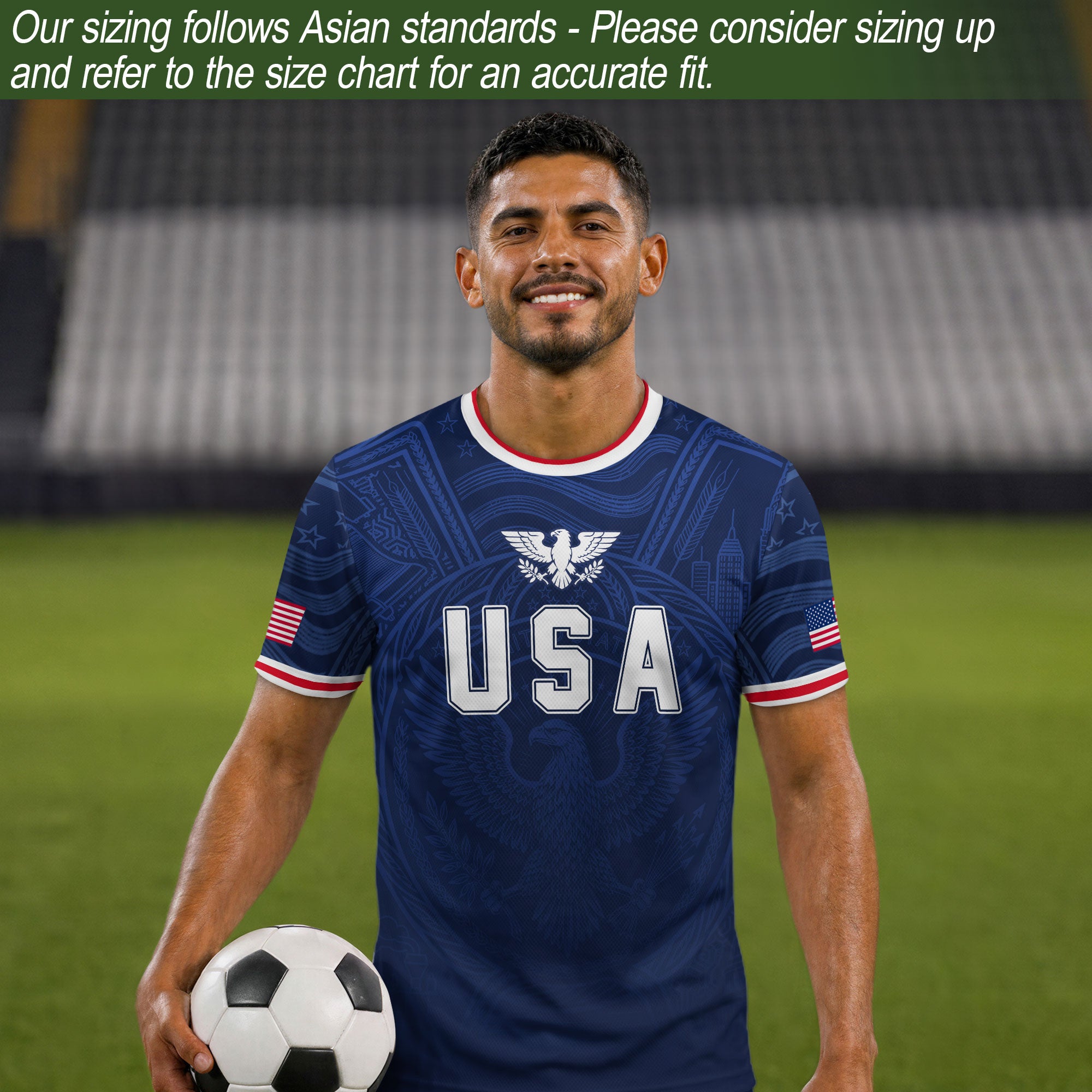 USA Eagle Patriotic Soccer Jersey Adult Navy Blue American Flag Independence Shirt