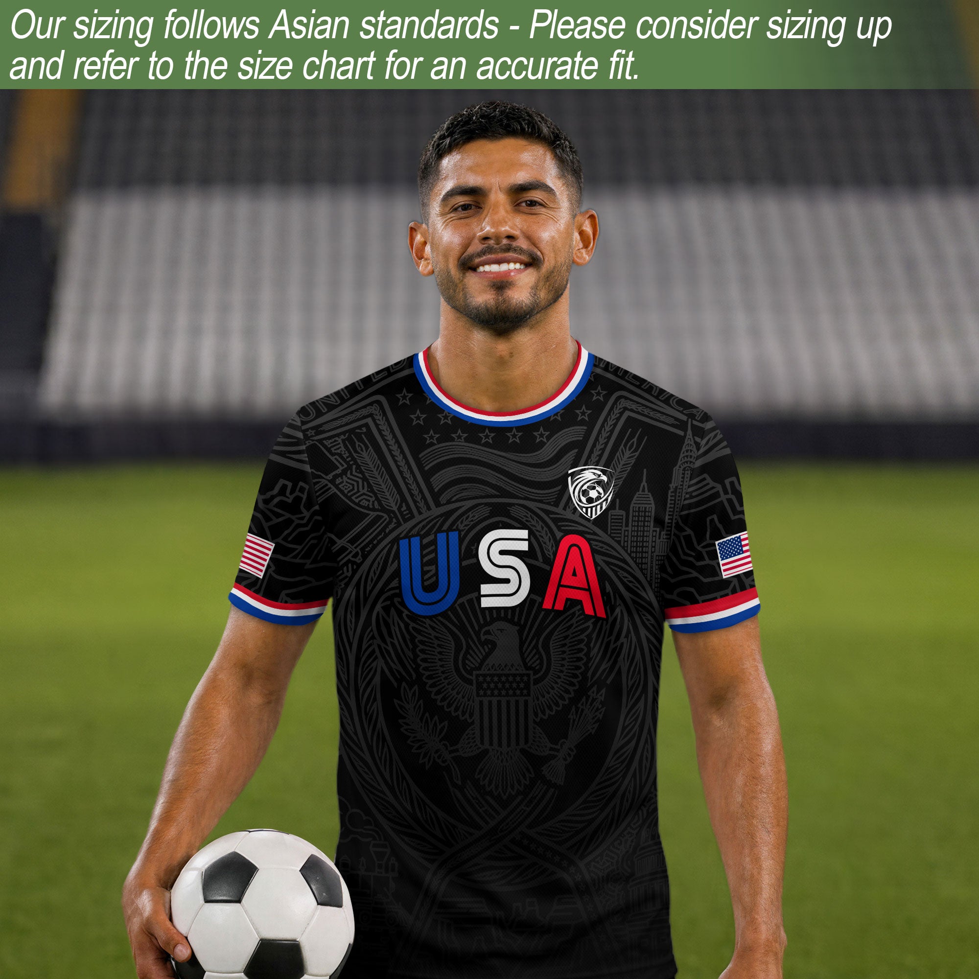 USA Patriotic Soccer Jersey Adult Black Eagle American Flag Independence Day Shirt