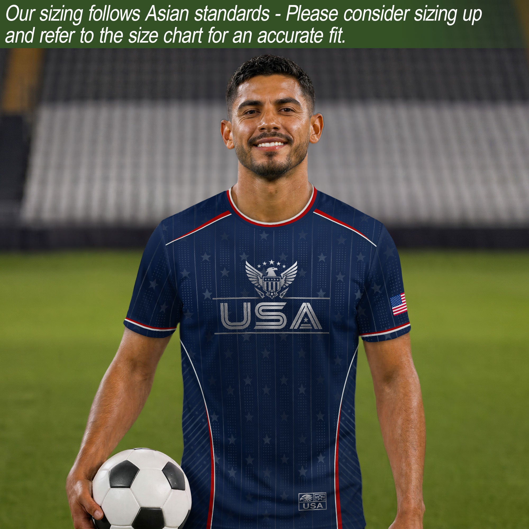 USA Soccer Jersey Adult Navy Blue Patriotic Pinstripe Shirt United States Team Tee