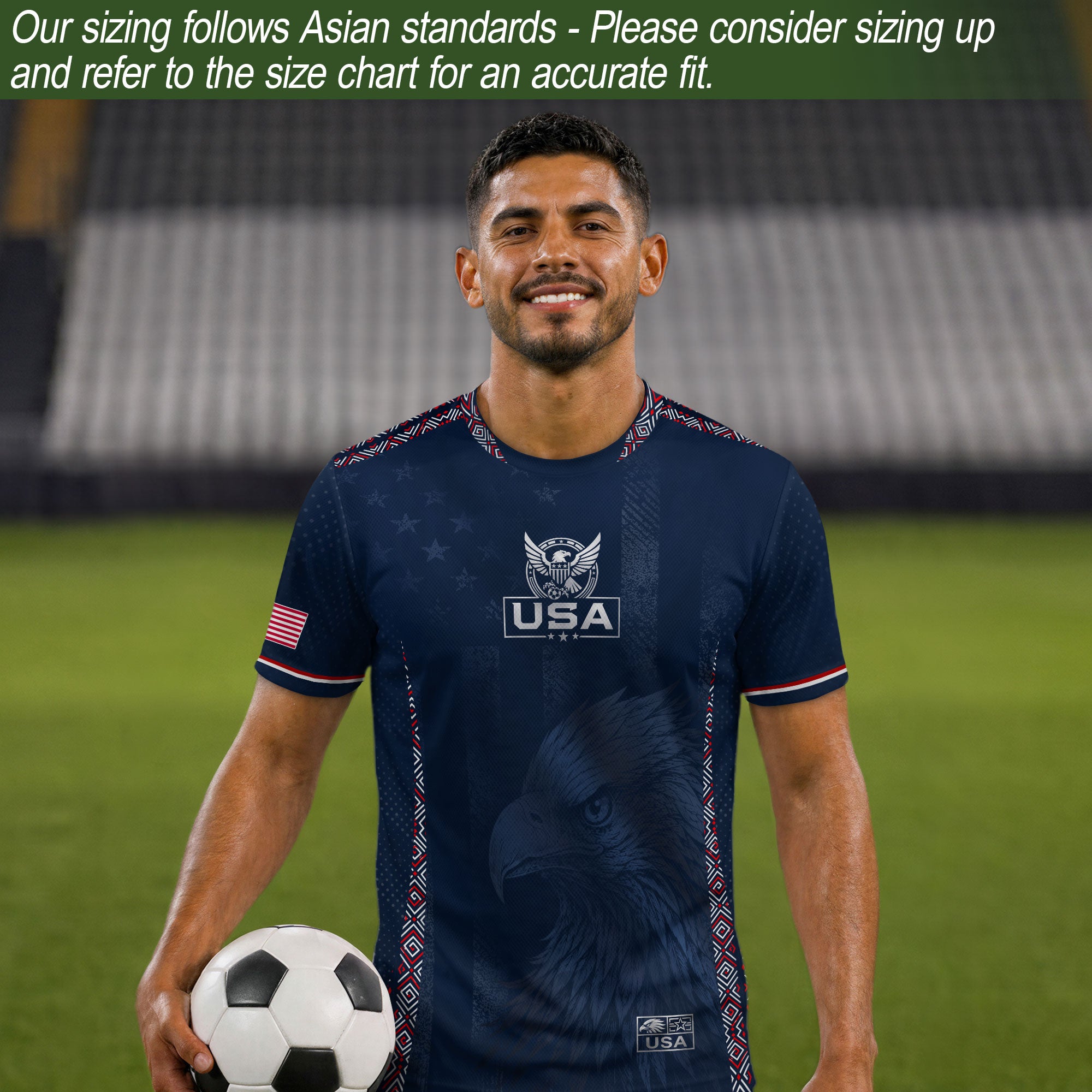 USA Soccer Jersey Adult Navy Patriotic Large Eagle Head Graphic United States Fan Tee