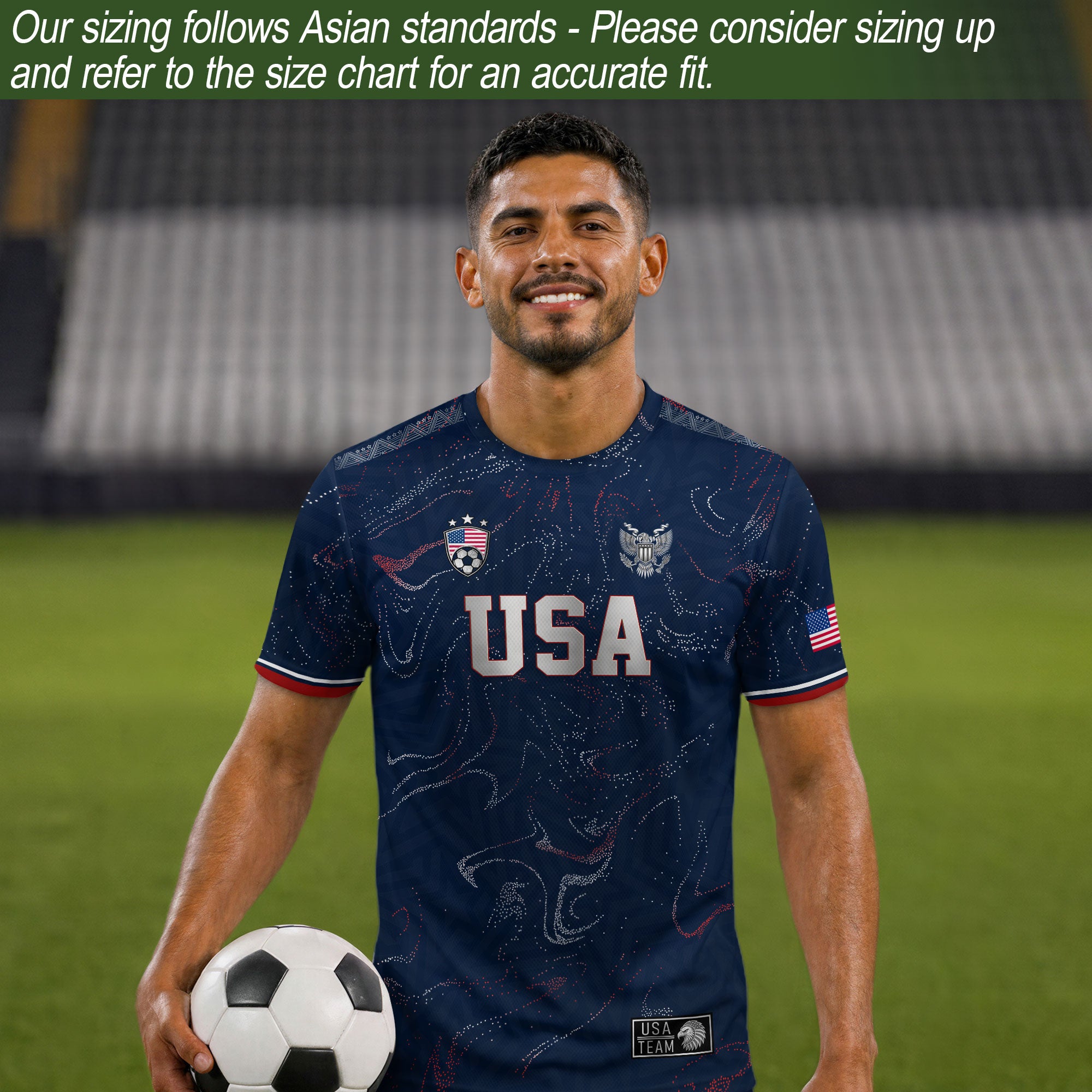 USA Soccer Jersey Adult Navy Patriotic Marble Swirl Graphic United States Football Tee