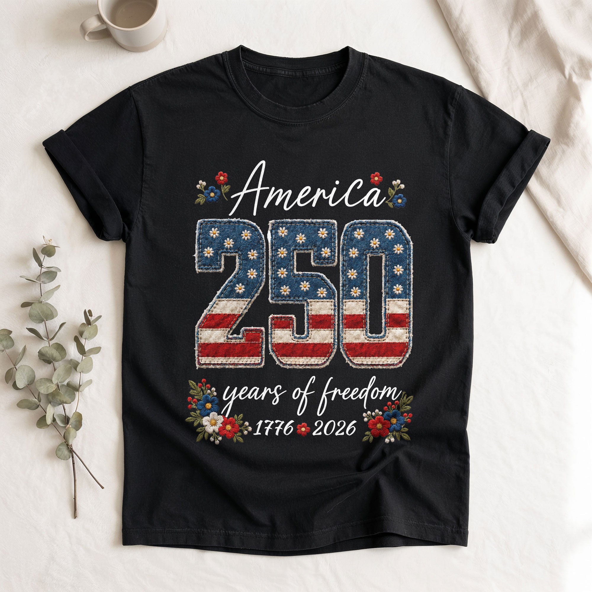 America 250 Years of Freedom T-Shirt Patriotic Black Graphic Tee 1776-2026 Women Shirt