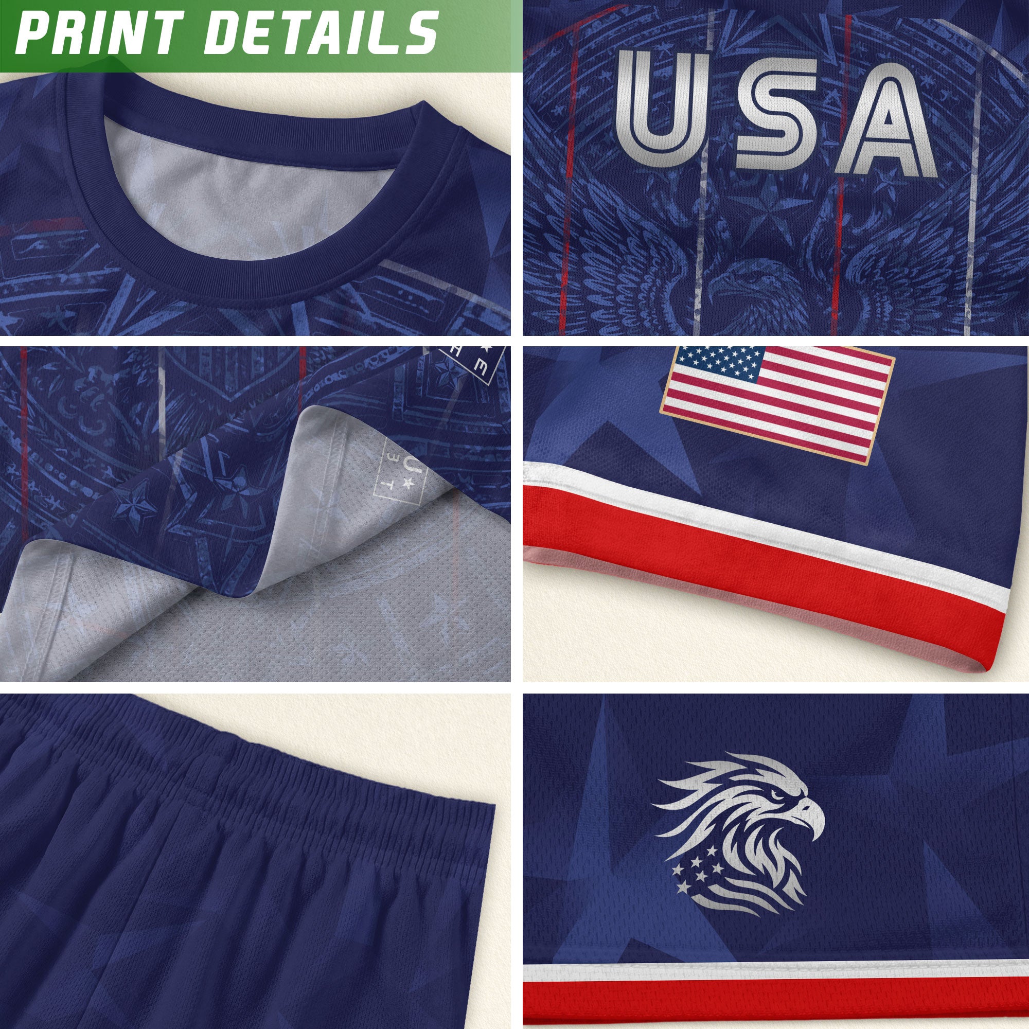 USA Patriotic Kids Soccer Jersey Eagle Navy Blue Youth Football Shirt for Kids