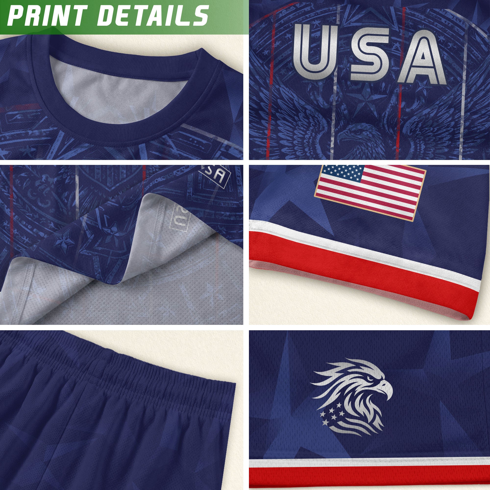 USA Patriotic Kids Soccer Jersey Eagle Navy Blue Youth Football Shirt for Kids