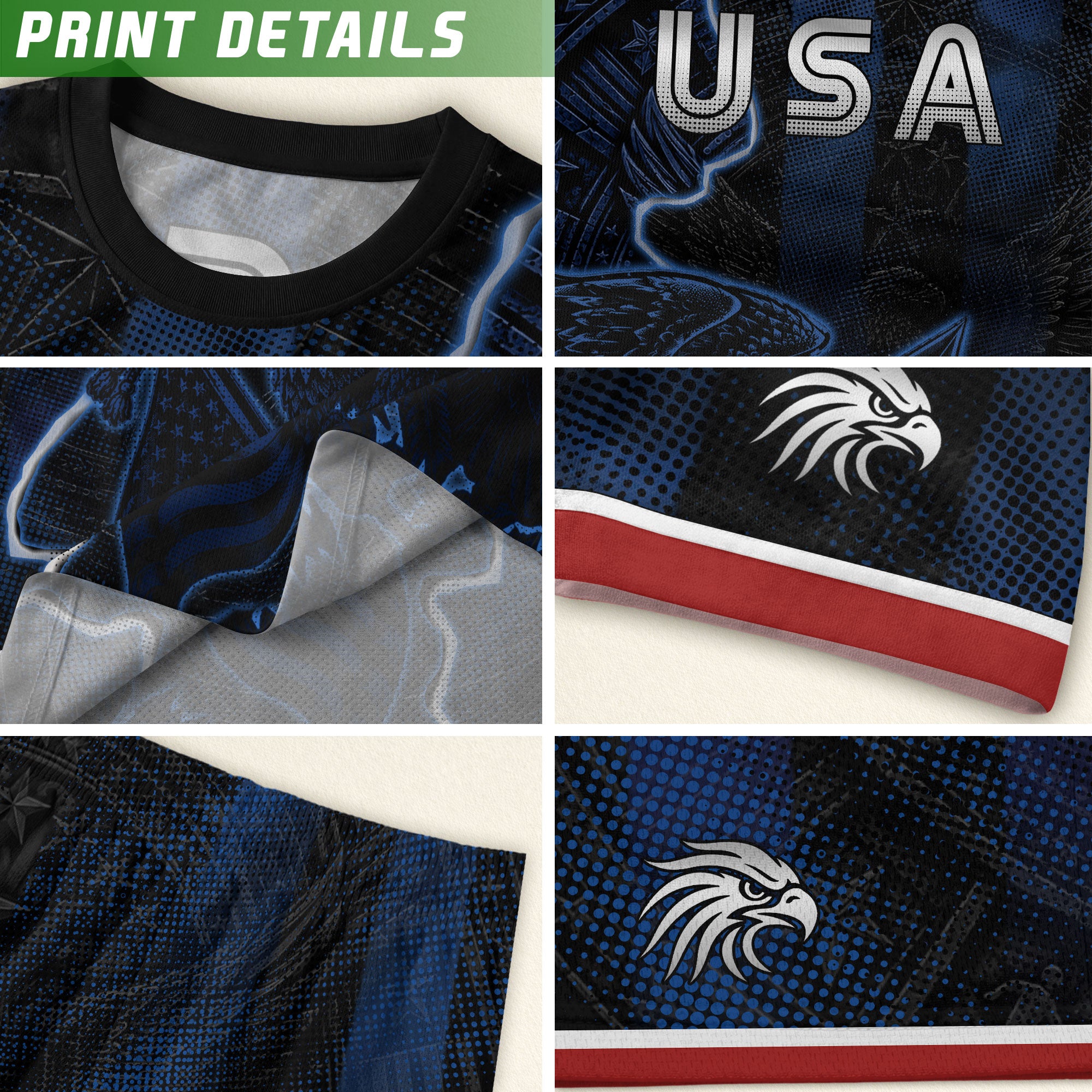 USA Eagle Kids Soccer Jersey Patriotic American Flag Youth Football Shirt Navy Black