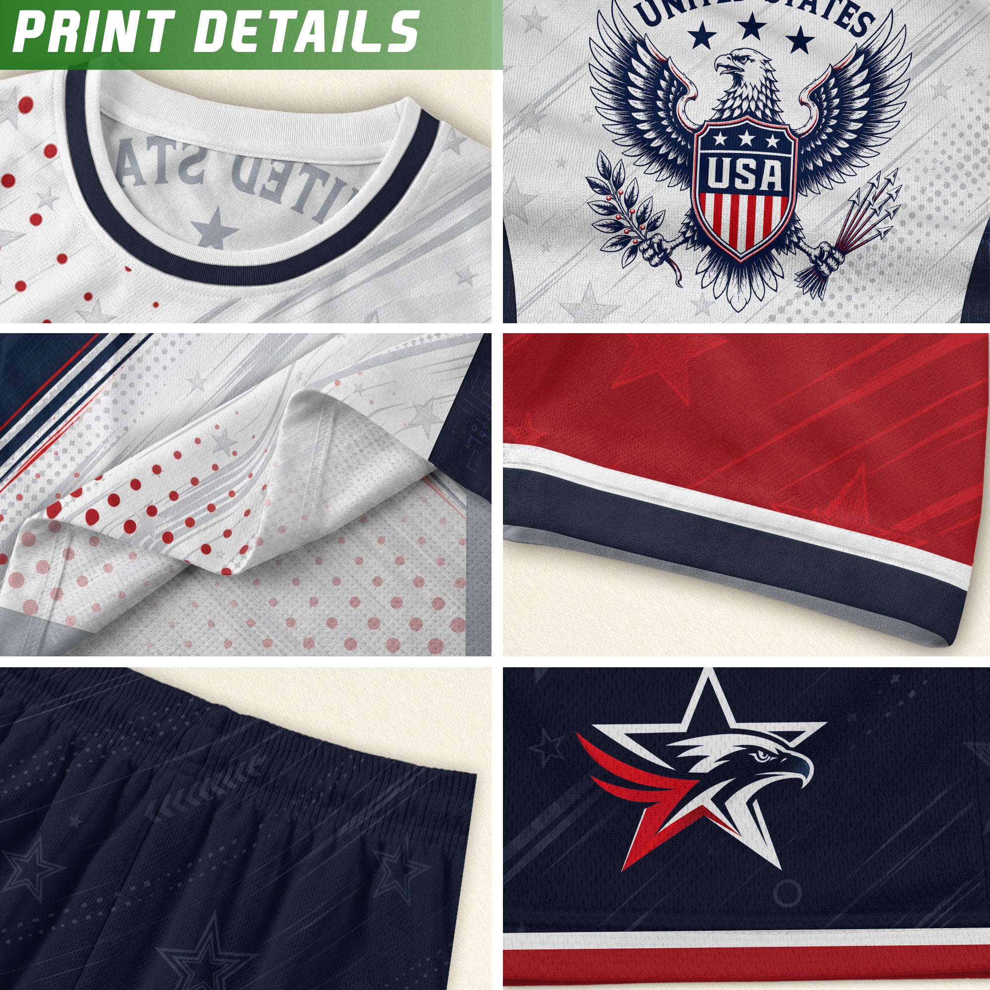 Kids USA Soccer Jersey Youth Patriotic White Navy Diagonal Sash Polka Dot Sport Shirt