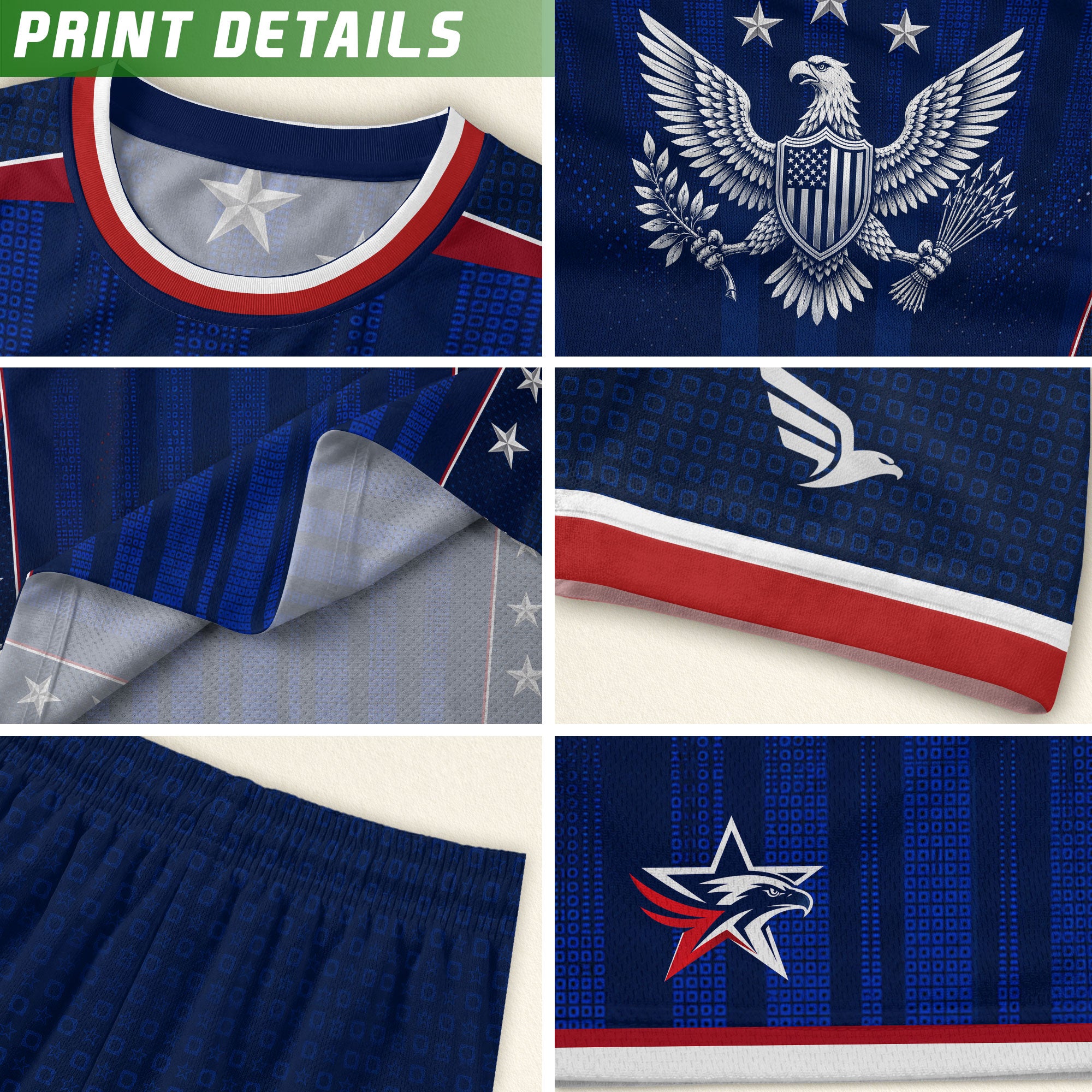 Kids USA Soccer Jersey Youth Patriotic Navy Vertical Stripe Star Side United States Tee