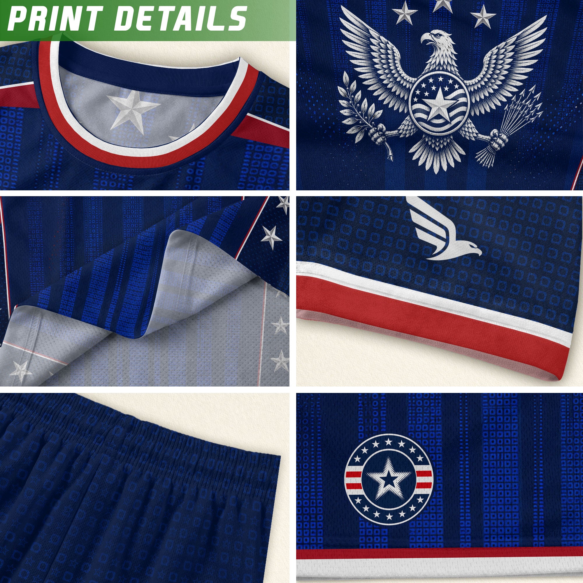 Kids USA Soccer Jersey Youth Patriotic Navy Vertical Stripe Star Side United States Tee