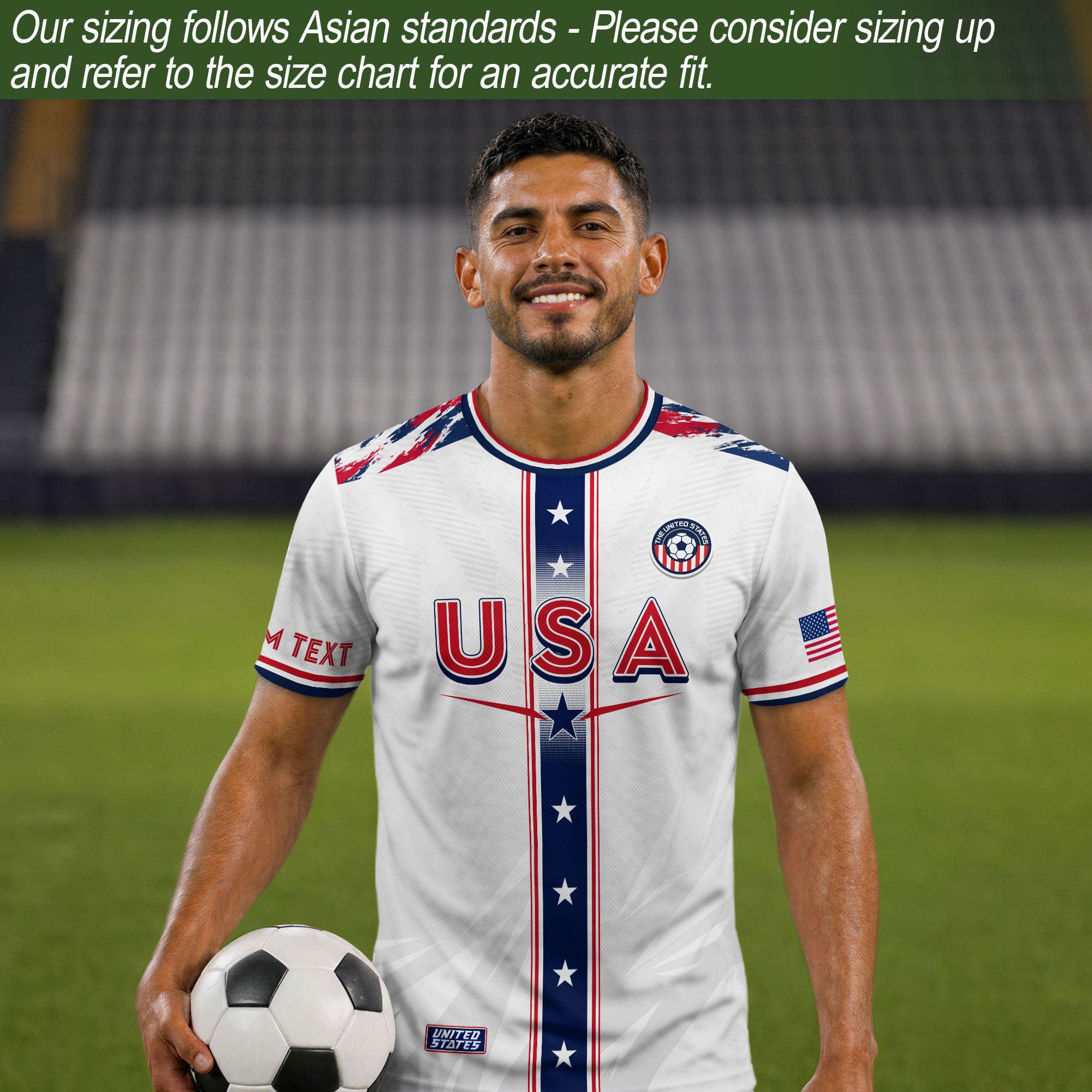 Custom USA Adult Soccer Jersey White Star Stripe Name Number Football Shirt