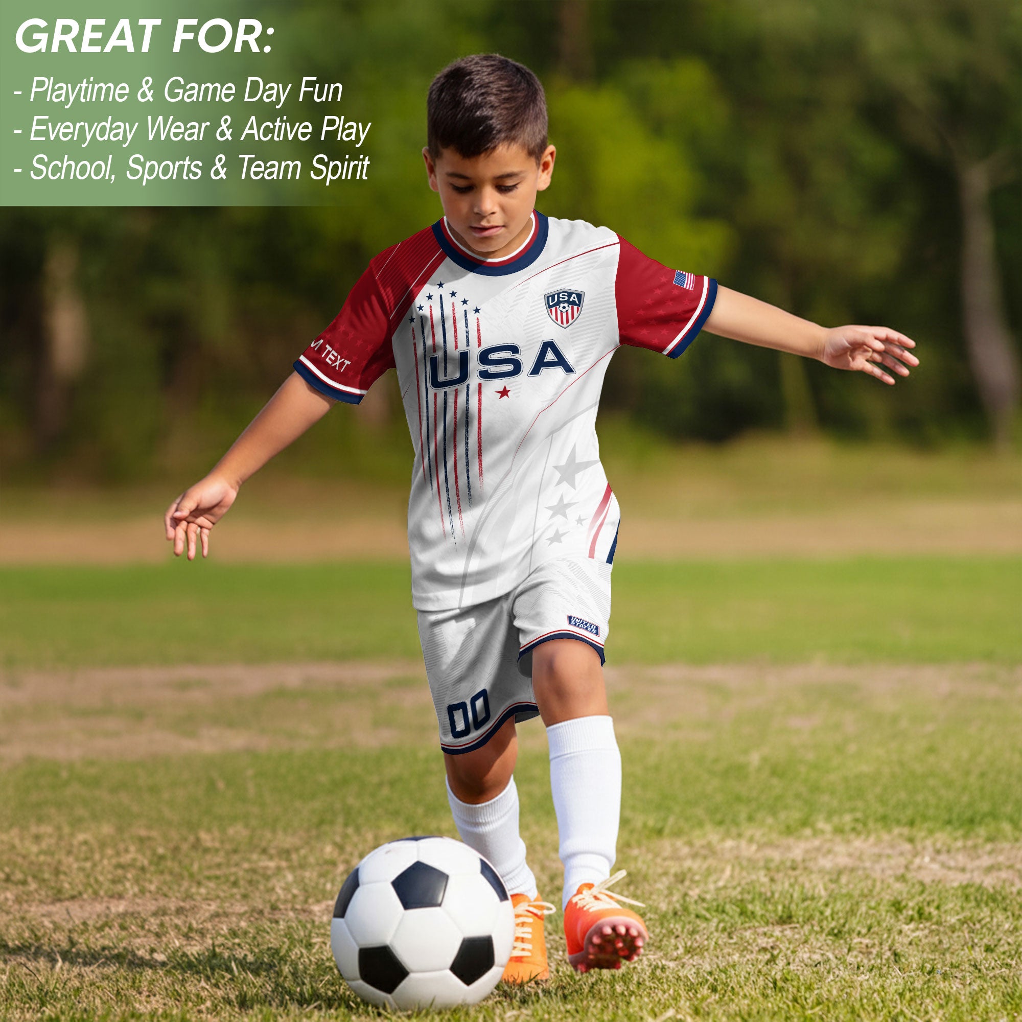 Custom Kids USA Soccer Jersey White Youth Patriotic Personalized Football Team Shirt