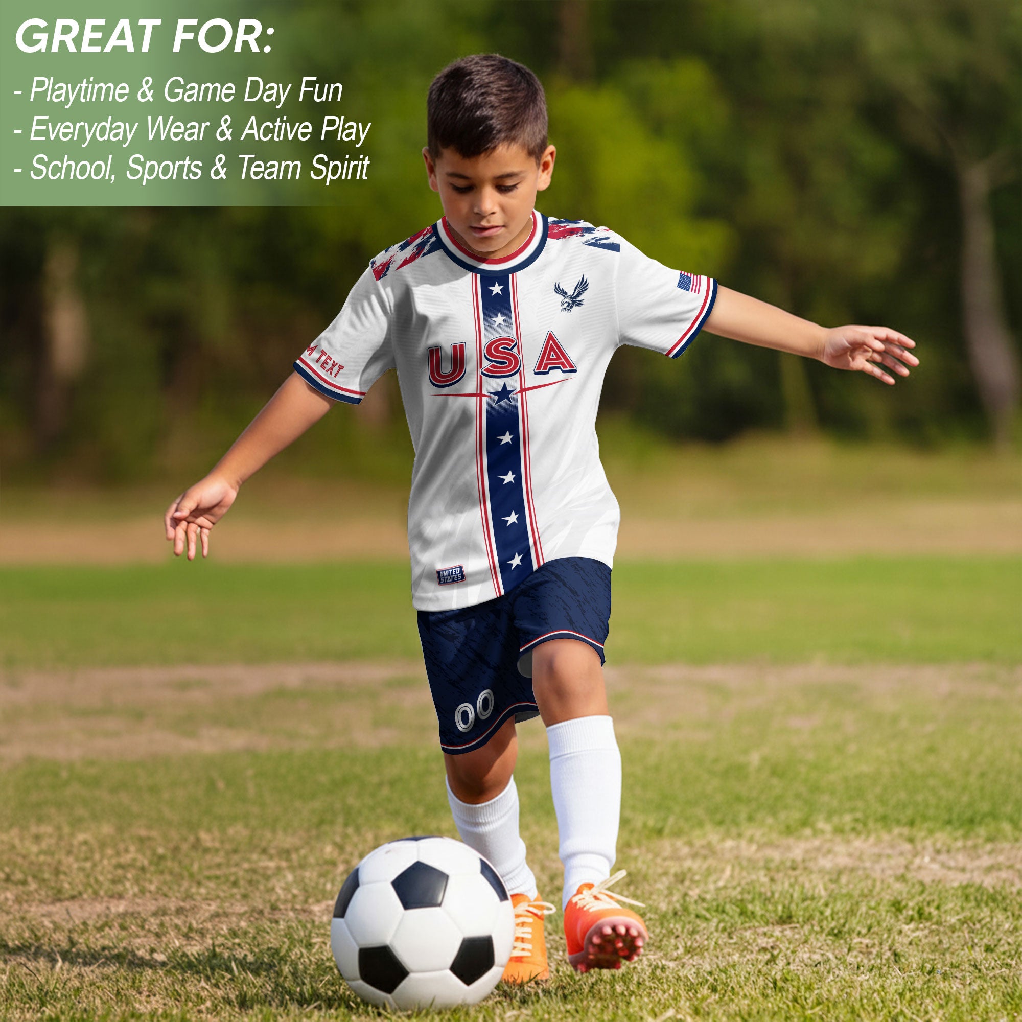 Custom Kids USA Soccer Jersey White Youth Star Stripe Personalized Football Team Shirt