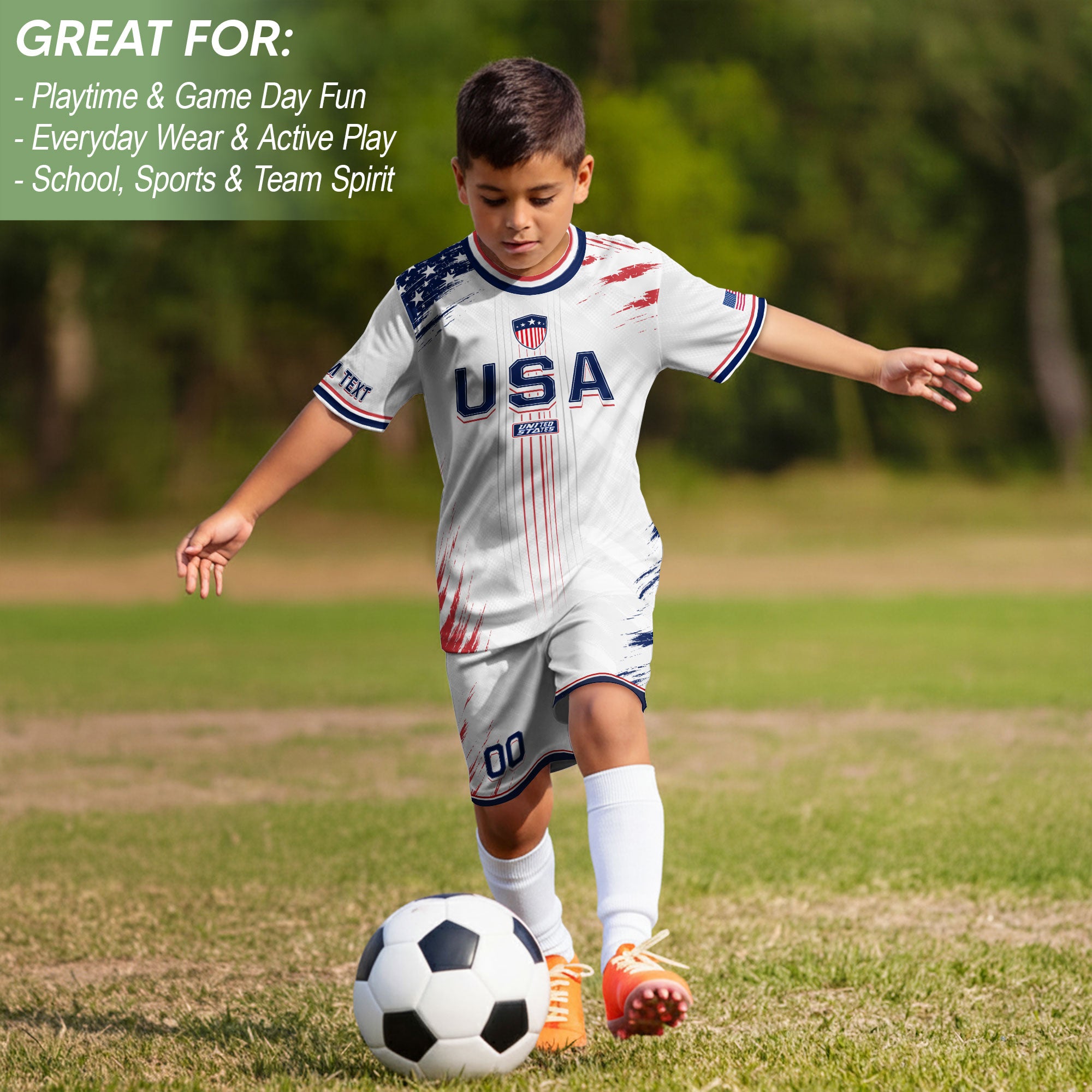 Custom Kids USA Soccer Jersey White Youth Distressed Flag Personalized Football Shirt