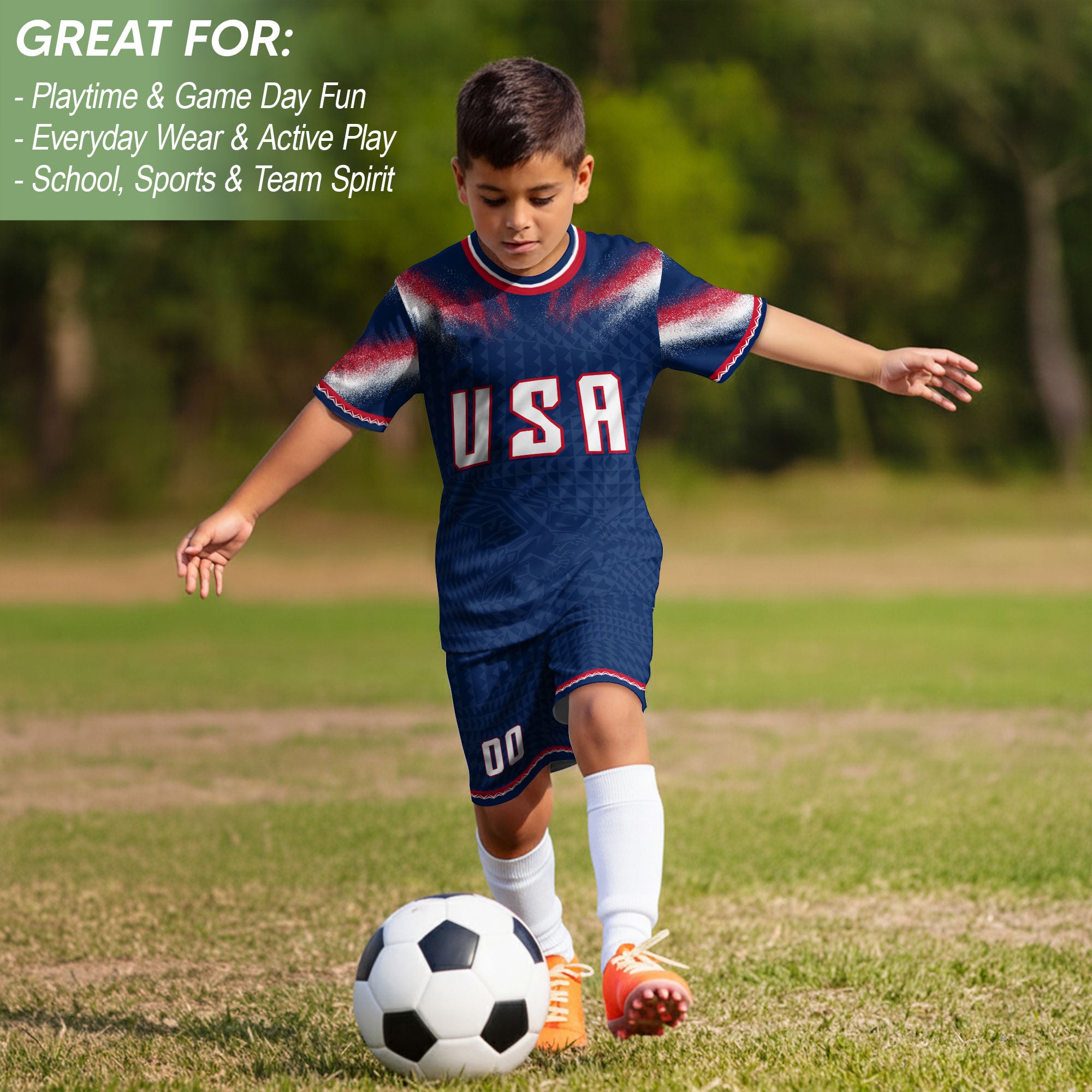 Custom Name Number Youth USA Soccer Jersey Navy Red Eagle Patriotic Football Jersey Kids