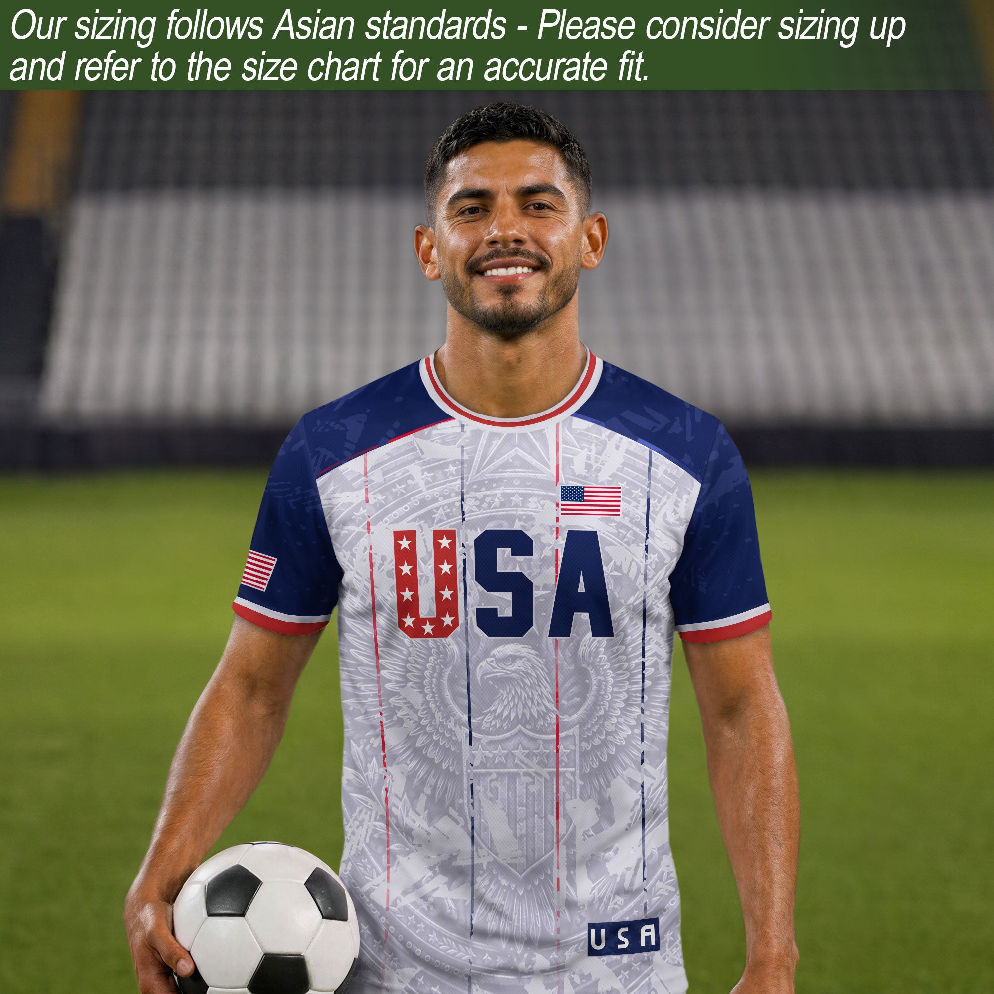 USA Soccer Jersey Men White Patriotic Eagle Team Graphic Football Shirt - Rust Field Wear