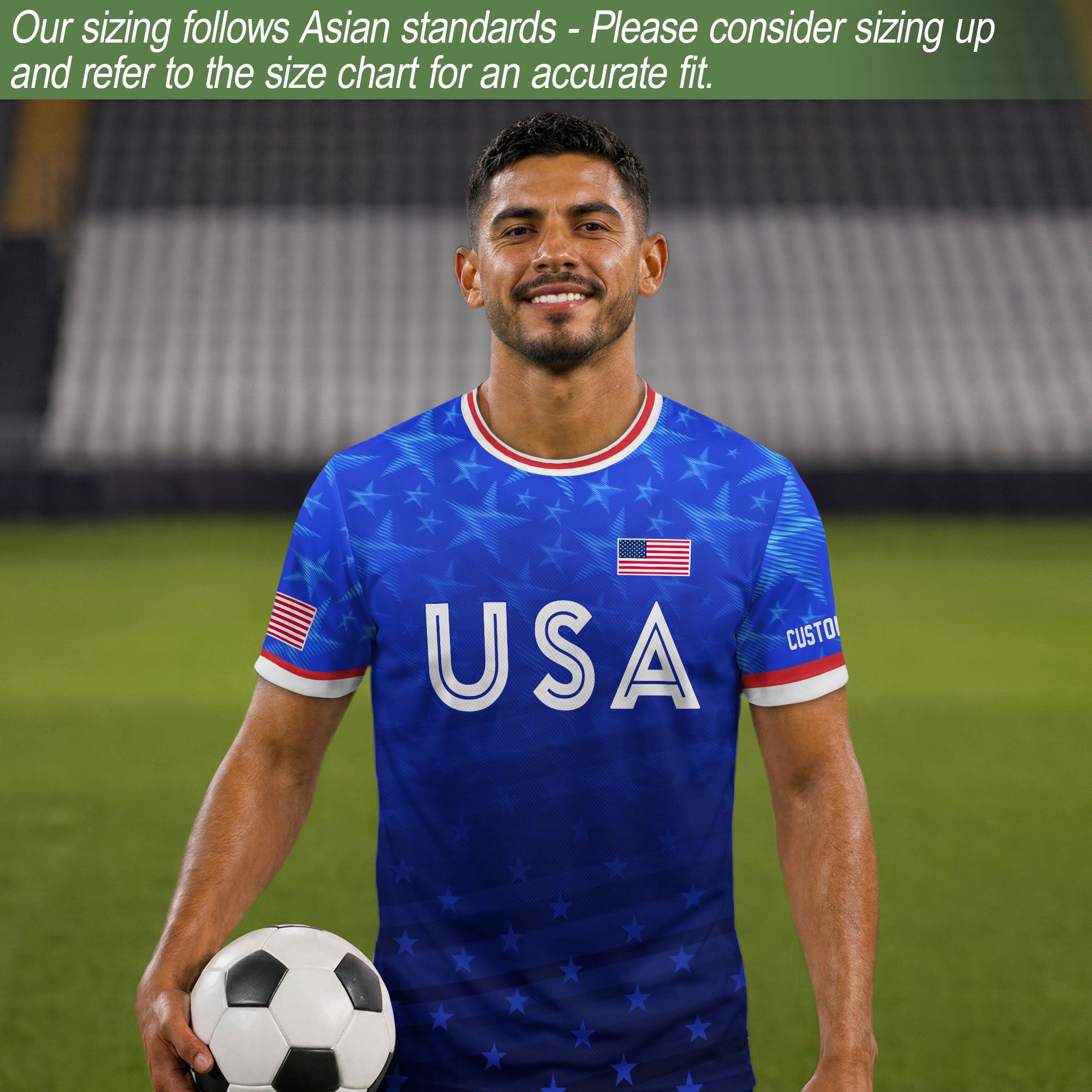USA Soccer Jersey Blue Personalized American Football Shirt All Over Stars Print Men