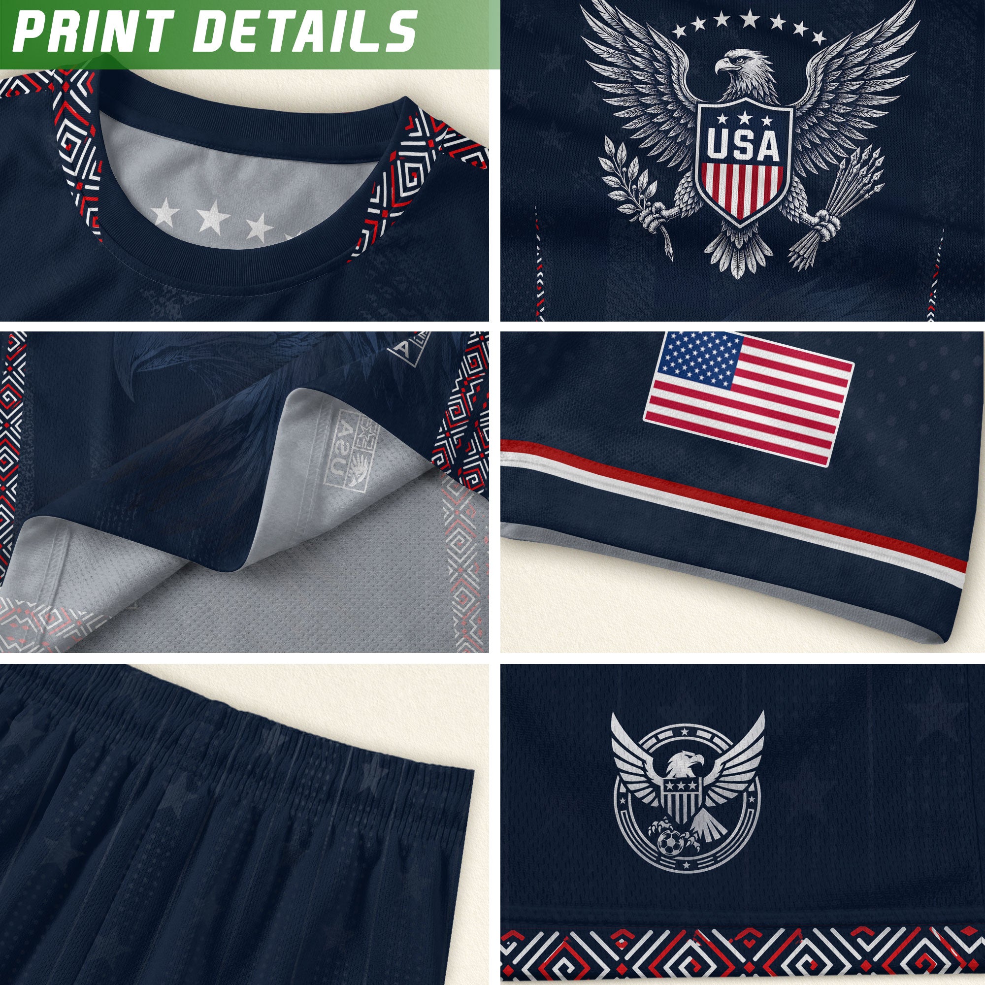 Kids USA Soccer Jersey Dark Blue Youth Patriotic Eagle Graphic Print Football Tee Shirt