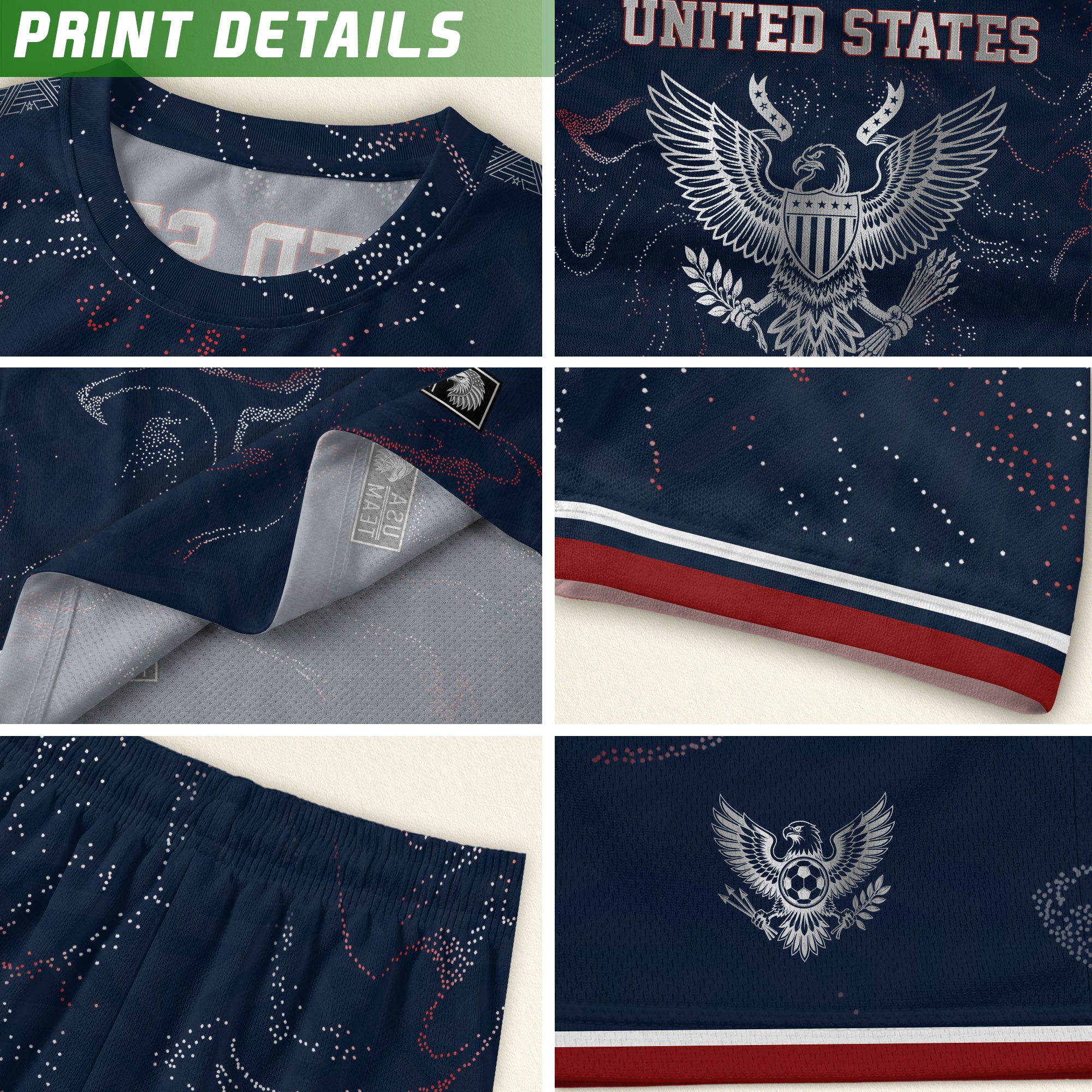 Kids USA Soccer Jersey Blue Youth Patriotic Marble Texture Eagle Football Tee Shirt