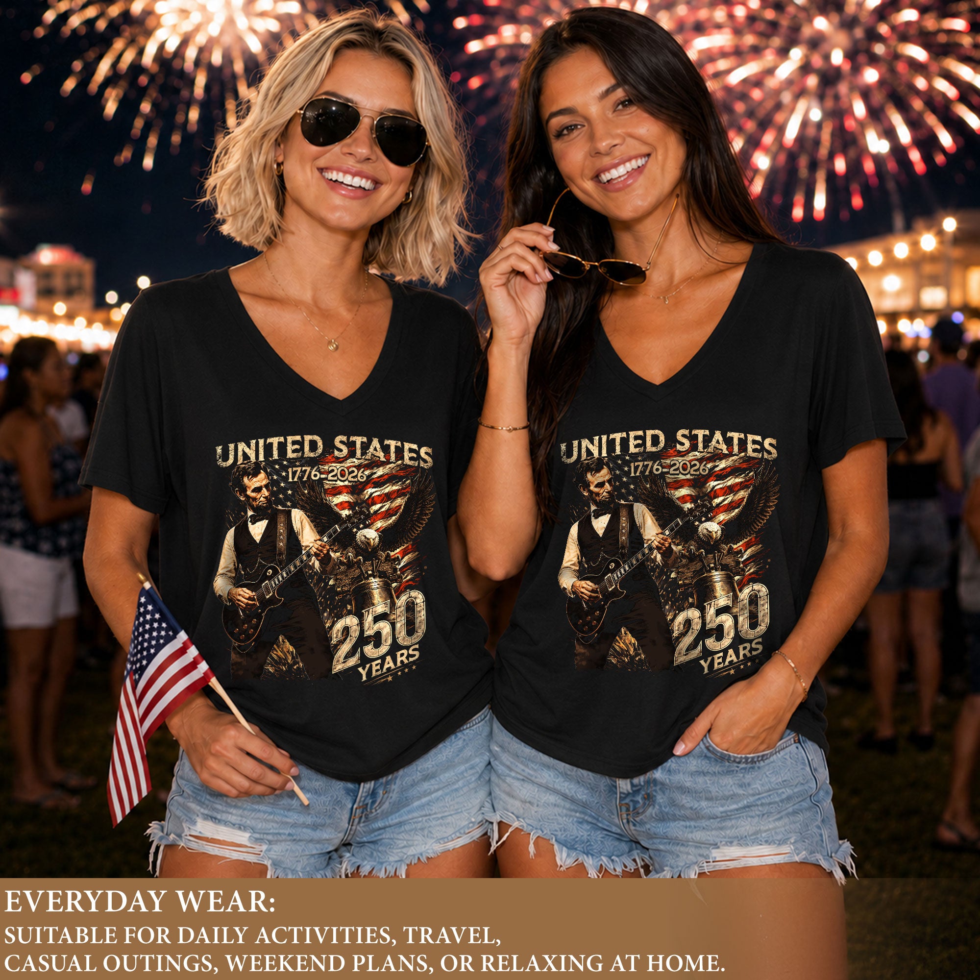 Vintage Lincoln V-Neck Shirt Patriotic Eagle 1776-2026 America 250 Years Women
