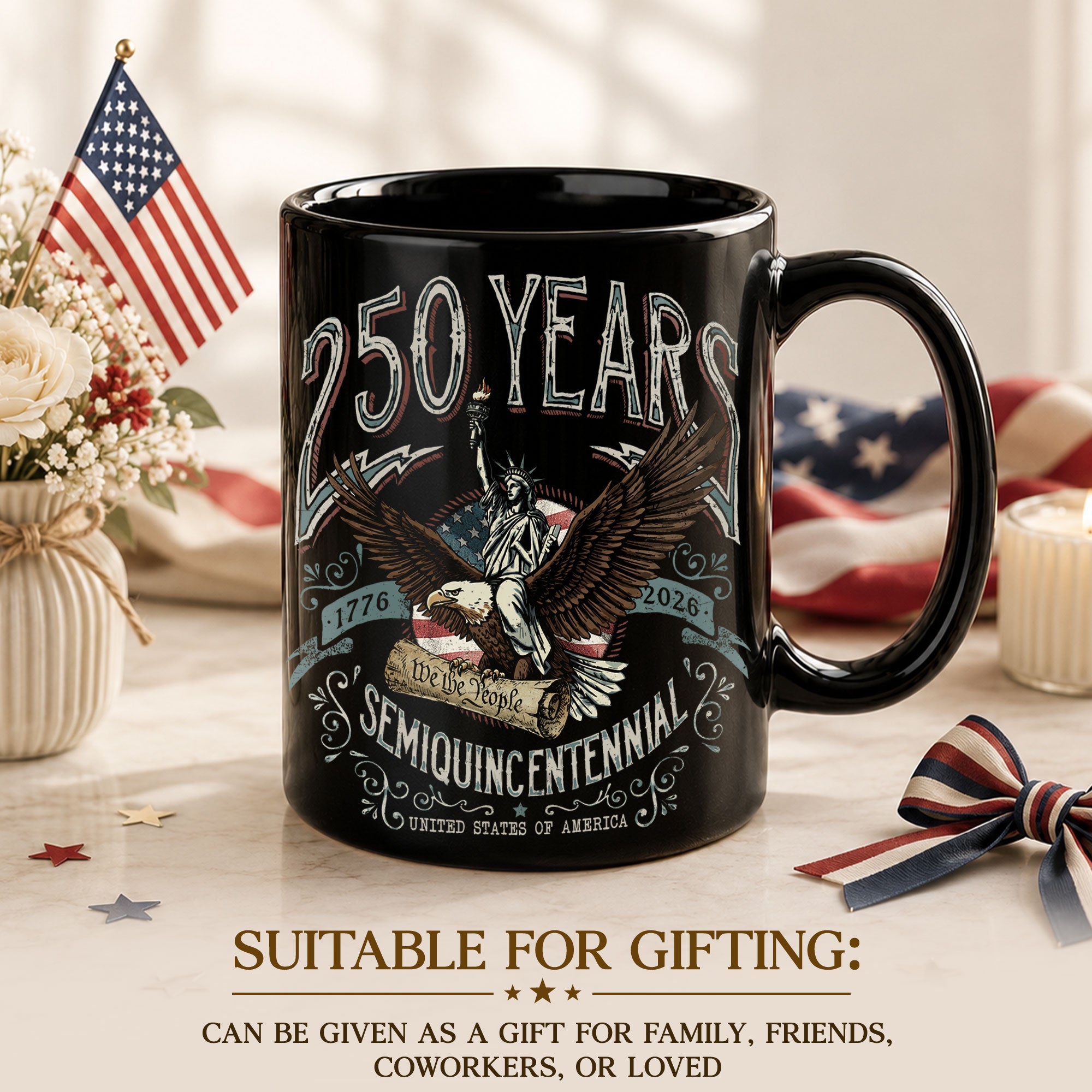 We The People 1776 2026 Ceramic Mug - Vintage US Eagle Statue of Liberty Gift Cup