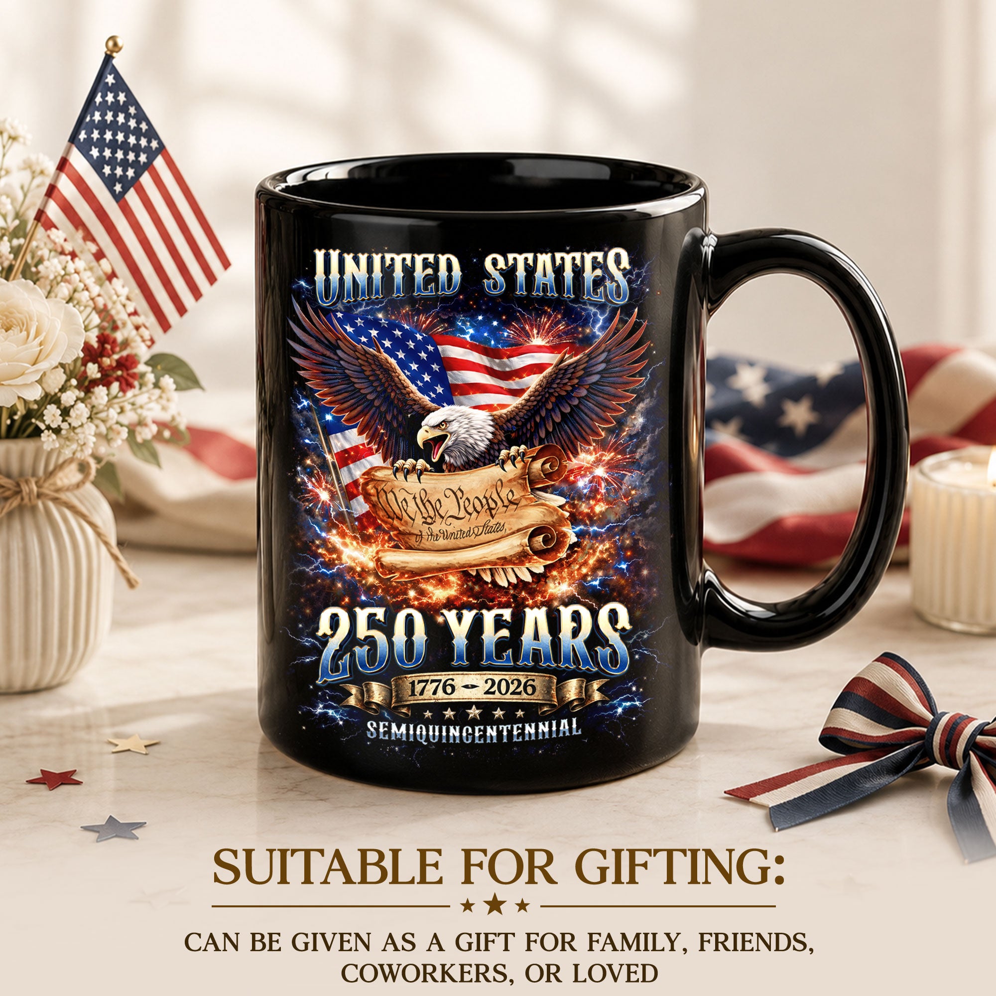 United States 250 Years Mug - We The People 1776 2026 Patriotic Bald Eagle Cup