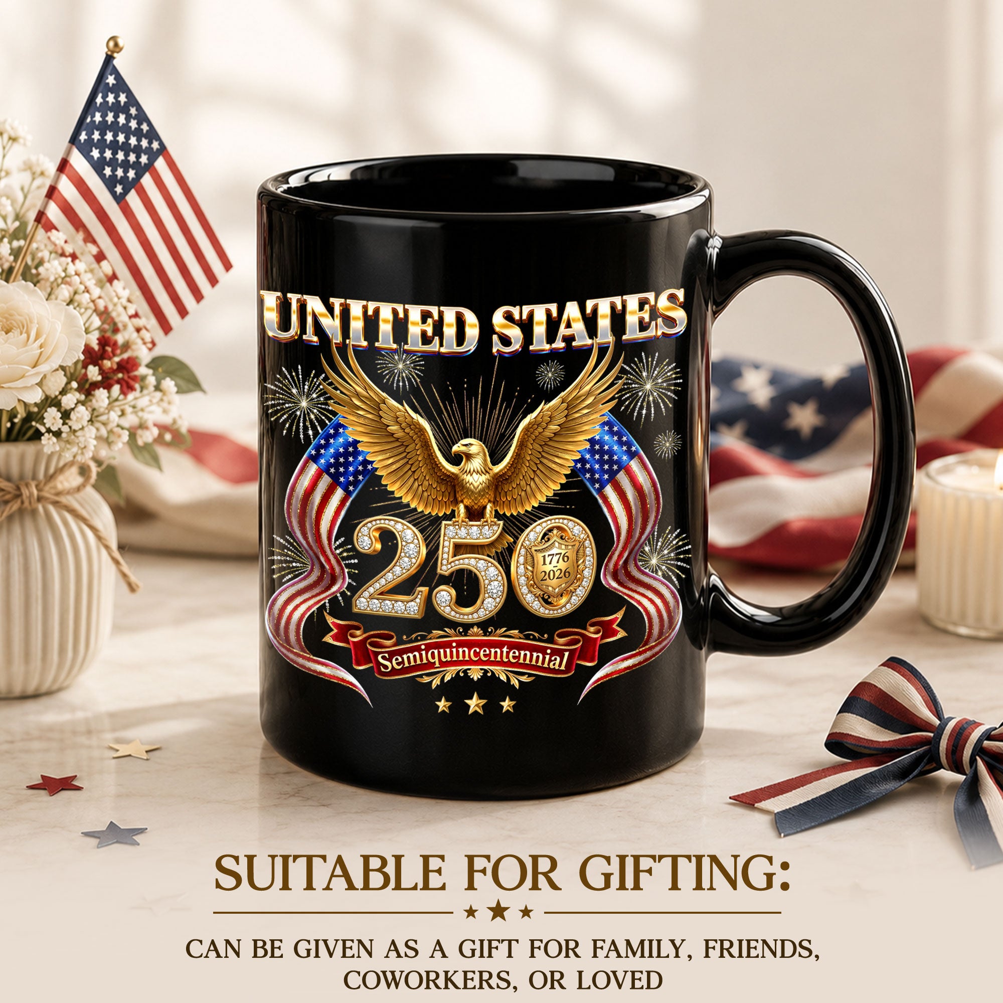United States 1776 2026 Ceramic Mug - Vintage Patriotic Golden Eagle US Cup