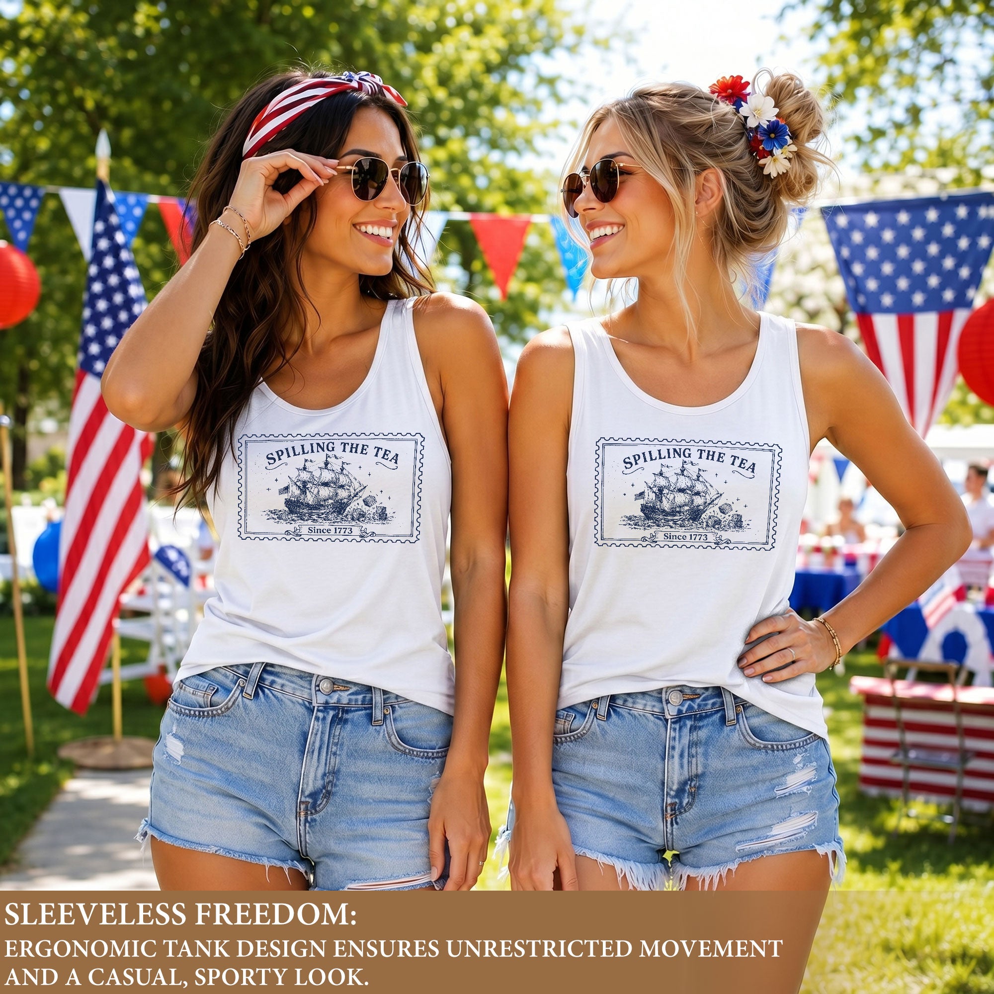 Patriotic Spilling The Tea 1773 Tank Top Women Historical Graphic Sleeveless Style