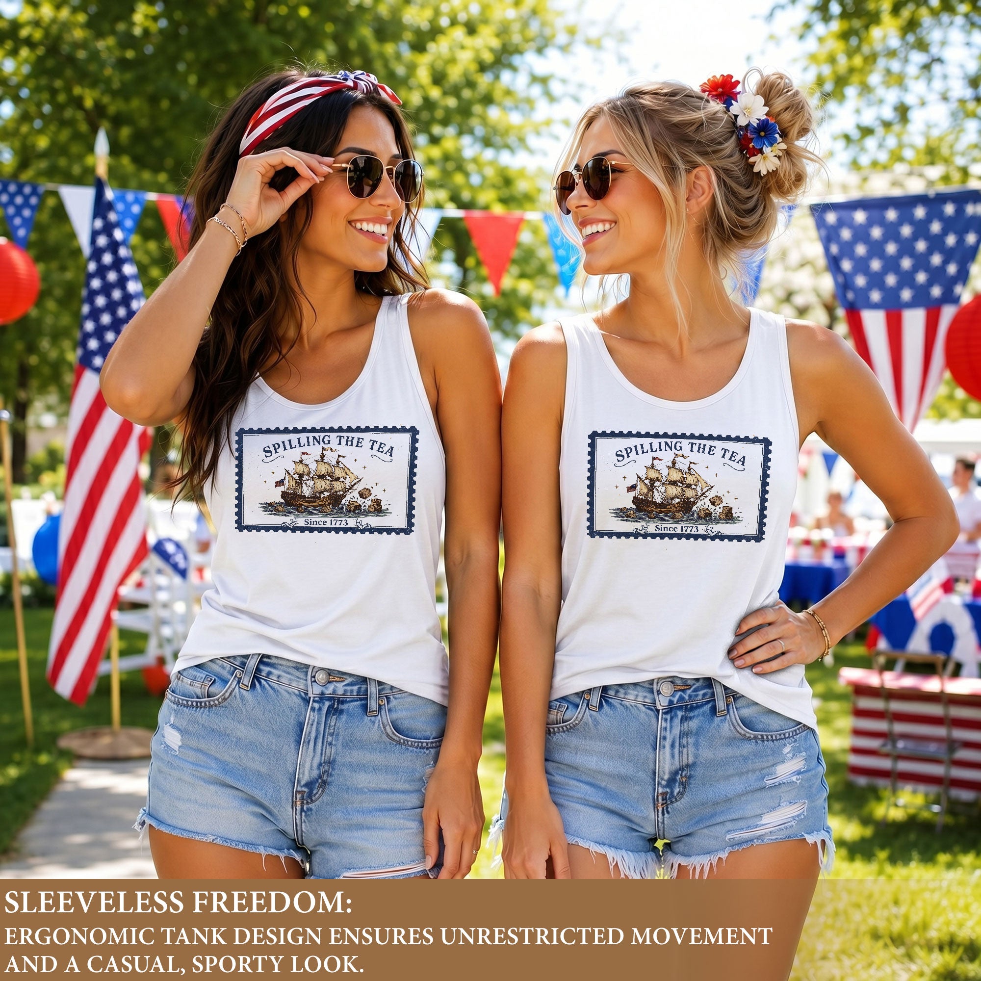 Vintage 1773 Spilling The Tea Graphic Tank Top Women Patriotic Sleeveless Apparel
