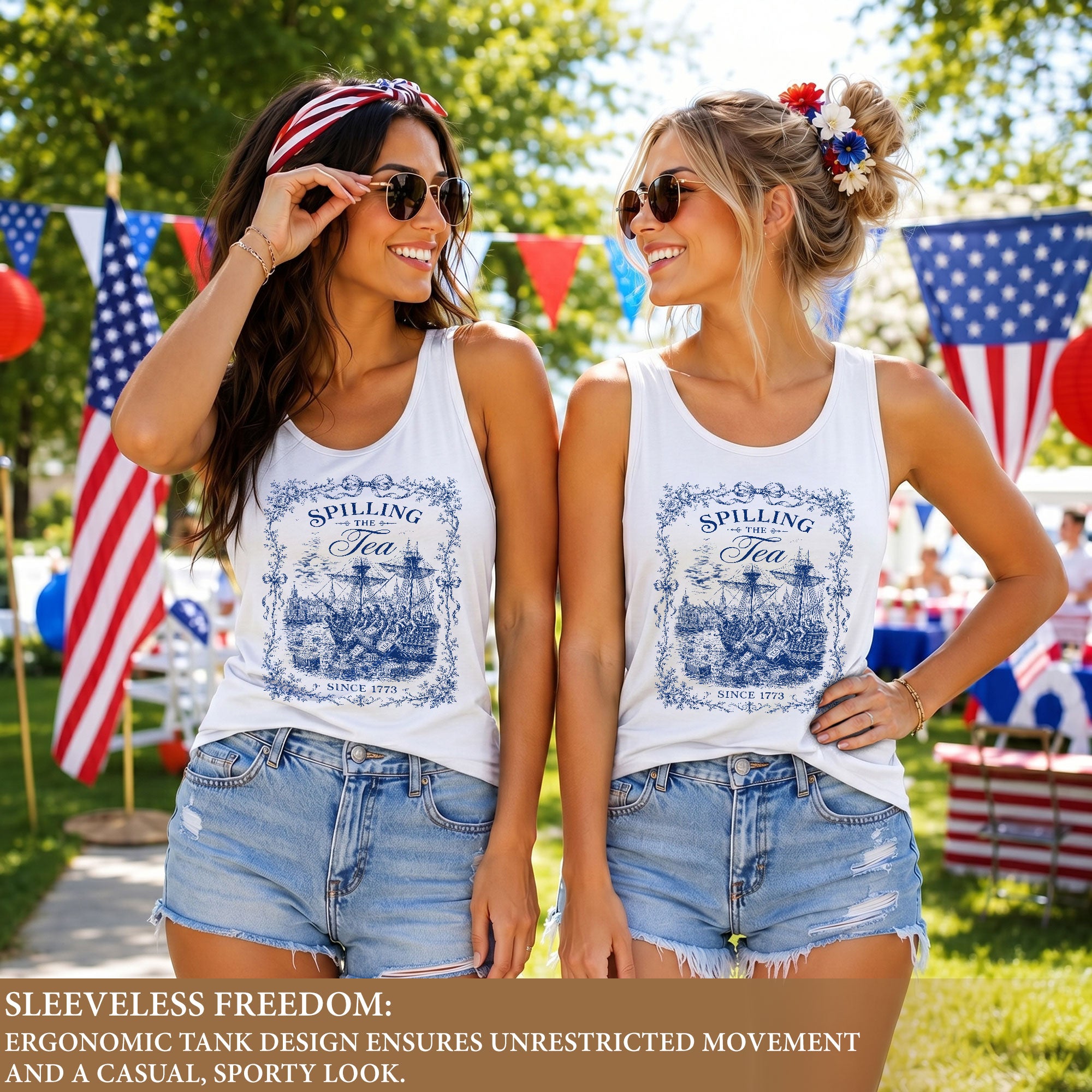 Tank Top Women Vintage 1773 Spilling The Tea Patriotic Graphic Sleeveless Apparel